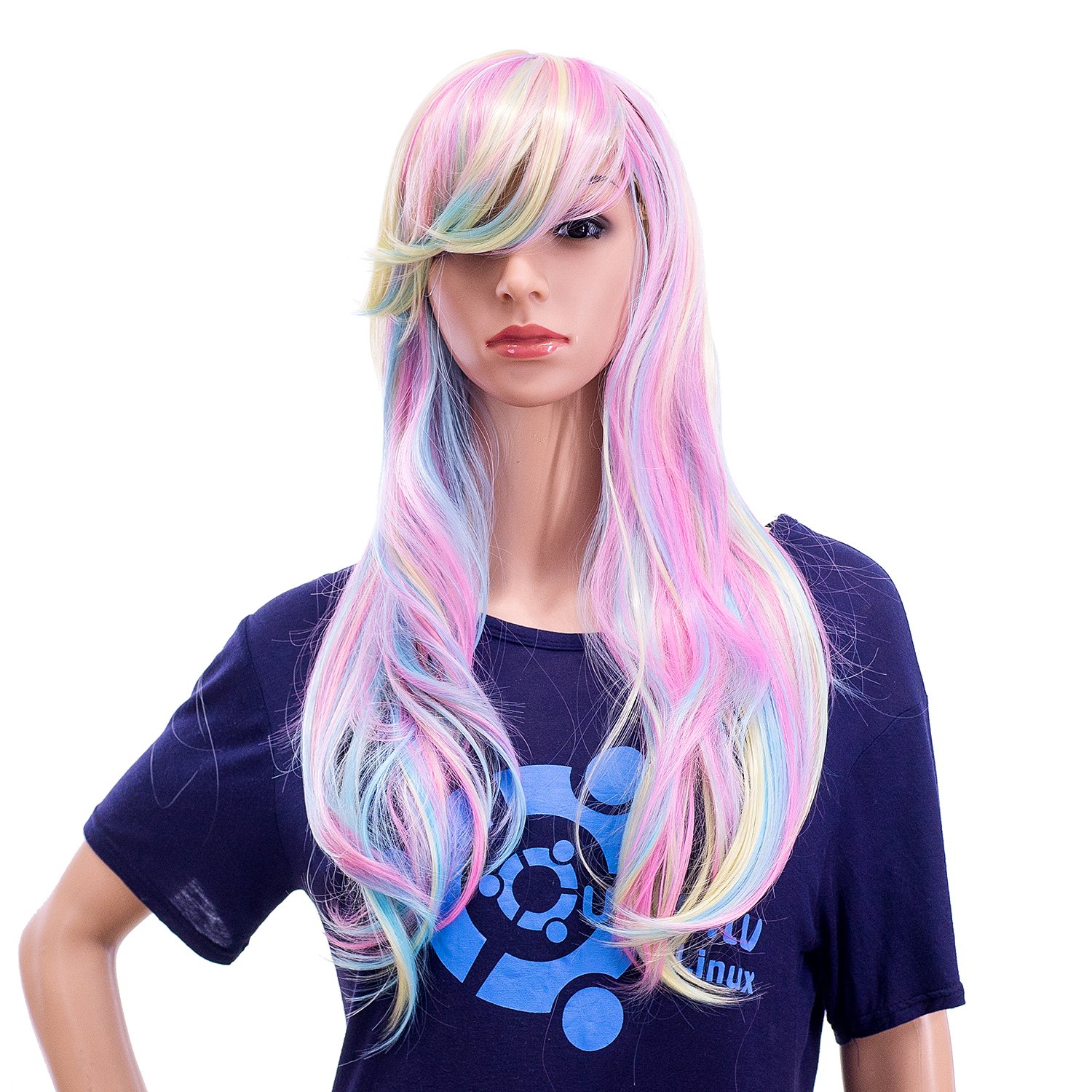 SWACC 26-Inch Long Curly Wave Cosplay Synthetic Wig Mixed Colorful Highlights - 