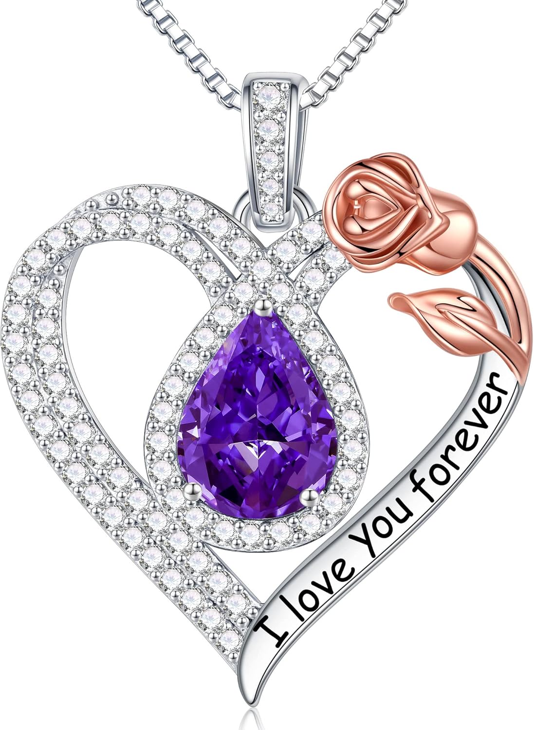 Hidepoo Christmas Gifts for Women Mom Wife – Sterling Silver Rose Heart Birthstone Necklace I Love You Forever Heart Pendant Teardrop Necklace Jewelry Anniversary Valentines Christmas Birthday Gifts Hidepoo Christmas Gifts for Women Mom Wife – Sterling Silver Rose Heart Birthstone Necklace I Love You Forever Heart Pendant Teardrop Necklace Jewelry Anniversary Valentines Christmas Birthday Gifts