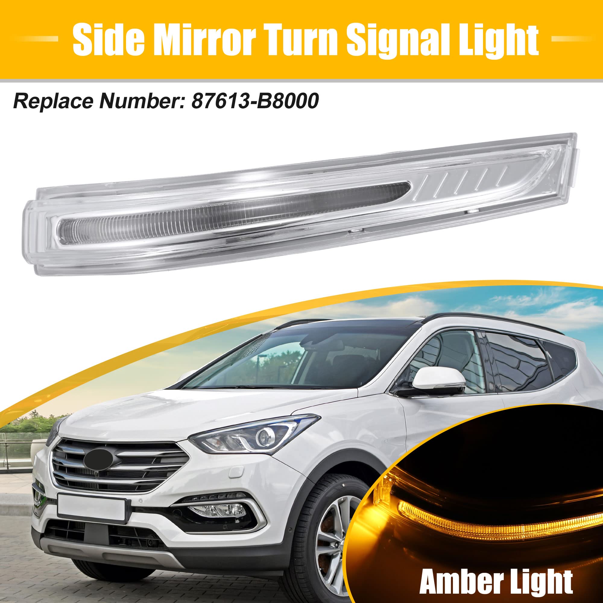 X AUTOHAUX LED Side Mirror Turn Signal Light - Left Side For Hyundai Santa Fe 2013-2019 (87613-B8000)