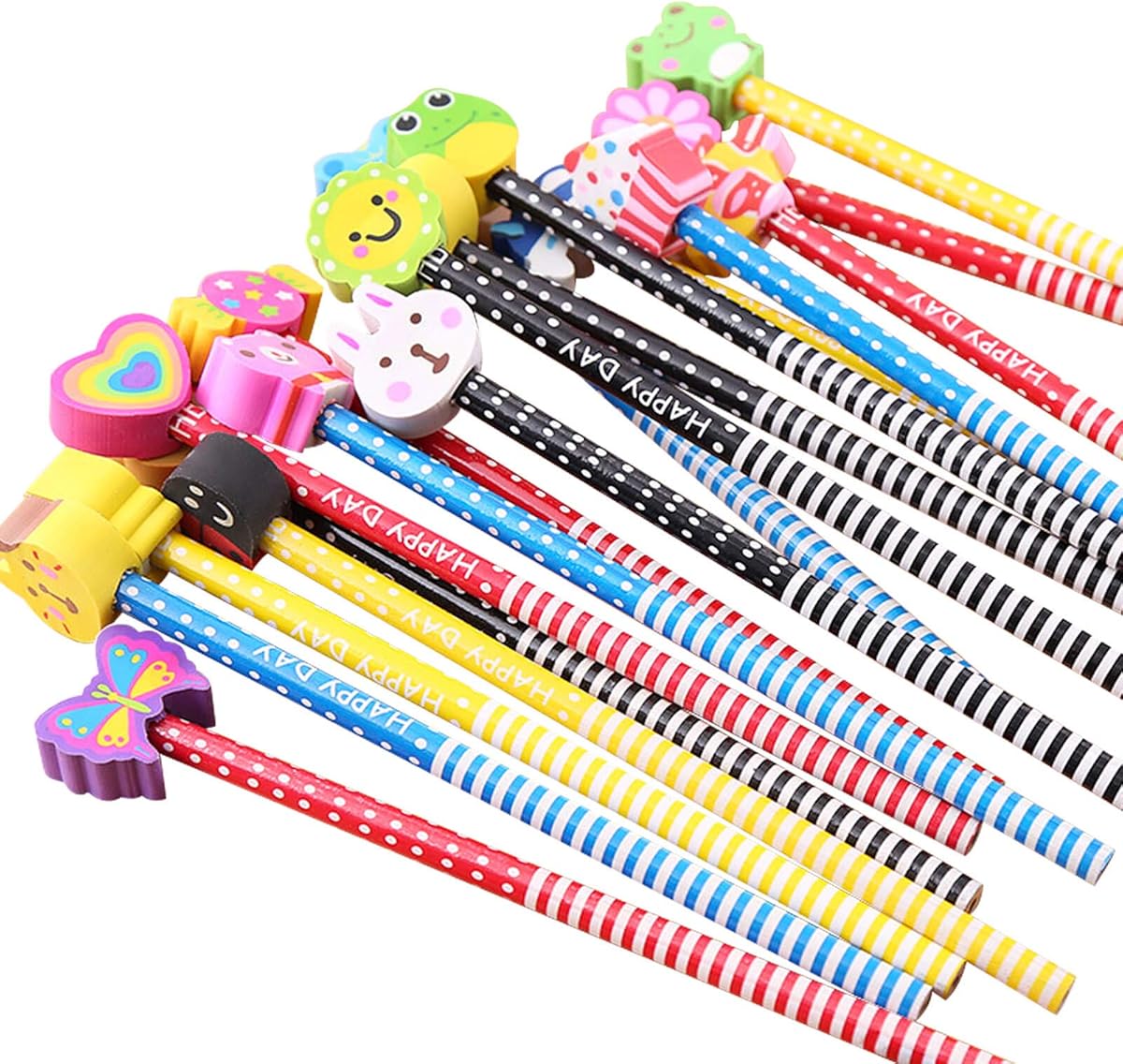 Amazon.com : BUSHIBU Cute Pencils for Kids, Fun Pencil with Erasers Toppers, Woodcased #2 Pencils for School Classroom(12 Pack) : Office Products