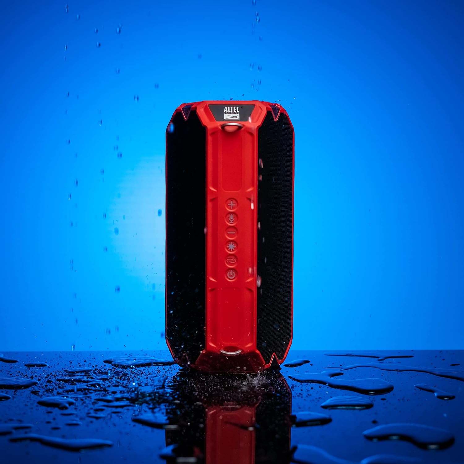 Altec Lansing HydraShock Bluetooth Speaker USB Type-C Rechargeable Portable Speaker Wireless Charger for Phone, Stereo Speaker w/LED Lights for Pool Beach Hiking Camping, 20 Hour Playtime (Red)