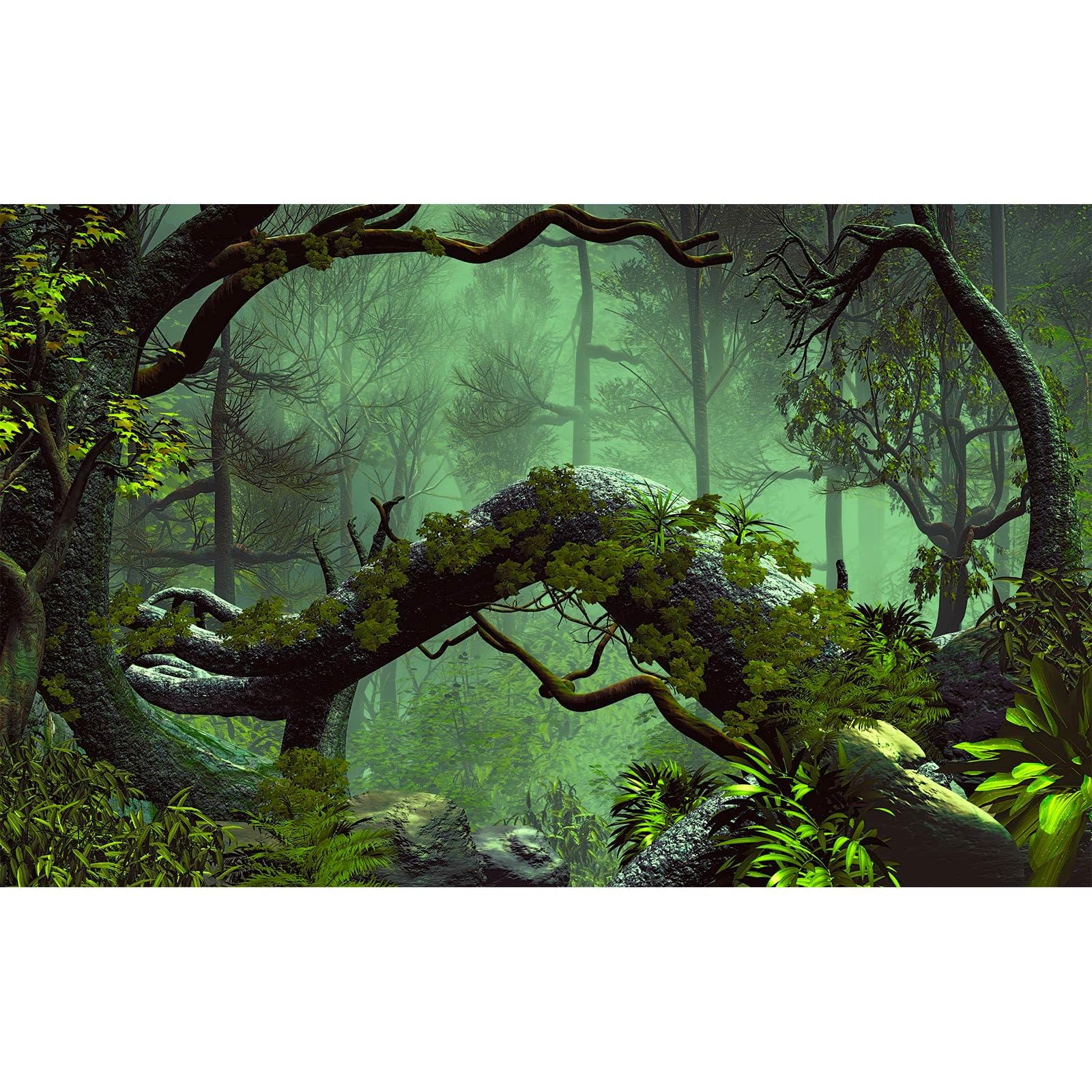 Riivvdise Foggy Forest Aquarium Background Stone Green Tree Terrarium Background Tropical Reptile Habitat Background Rainforest Aquarium Backdrop