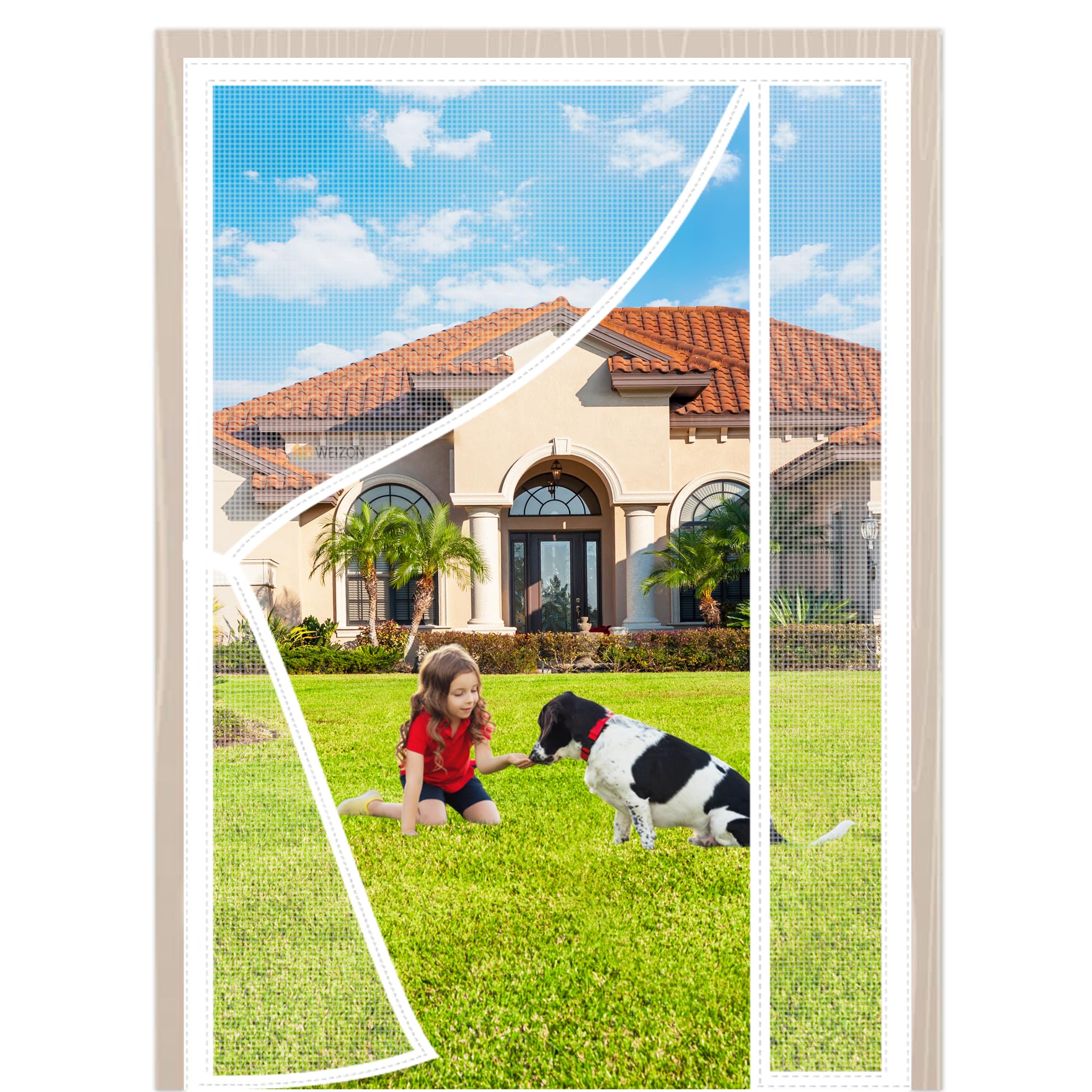 Weizon White Mesh Fly Curtain Mosquito Net Magnetic Fly Screen Door 140X220cm Left Right Side Opening Without Drilling Top To Bottom Seal Automatically For Patio Balcony Apartment