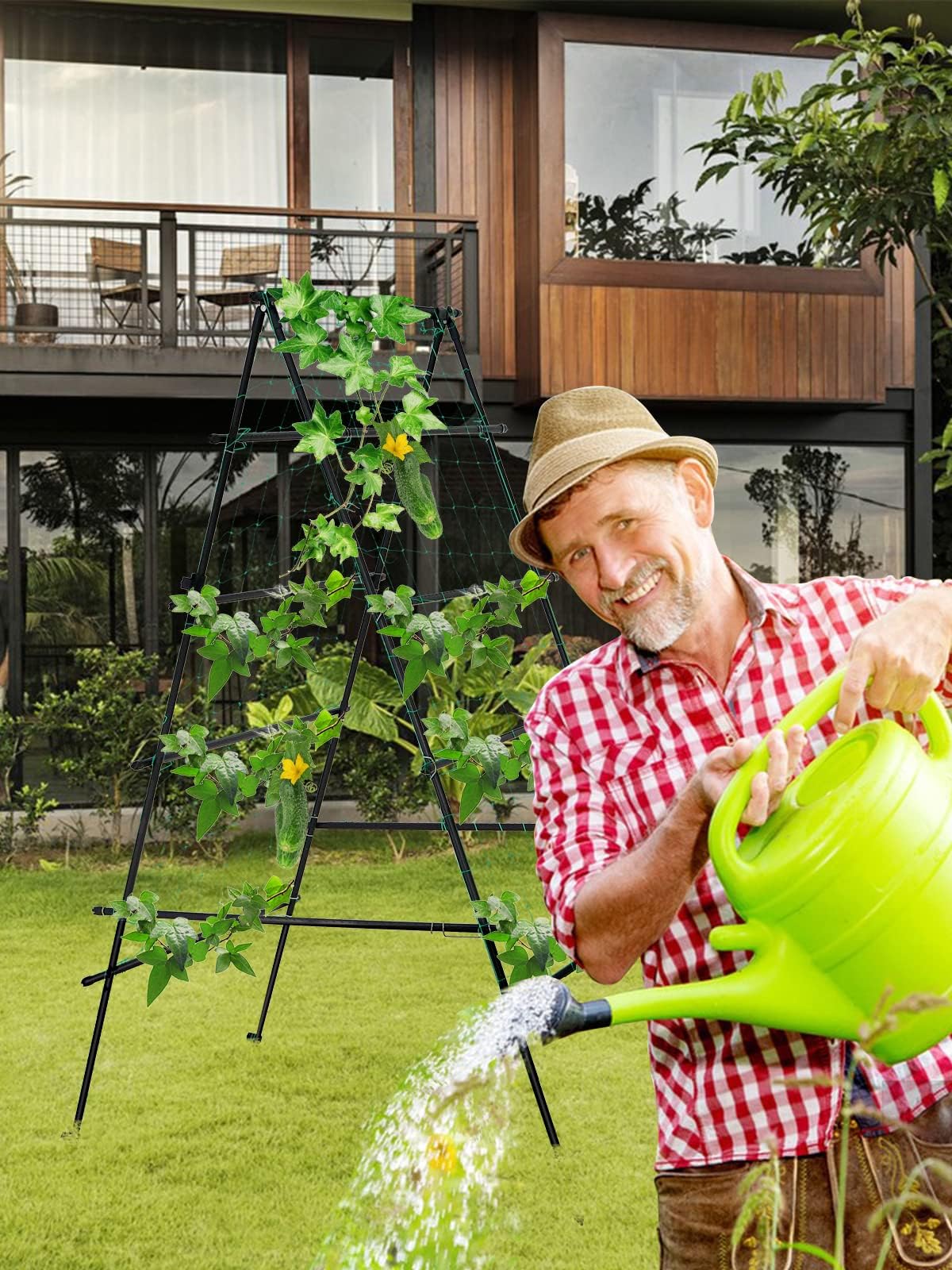 6 × 3 Piedi Traliccio Giardino Piante Rampicanti, Kalolary A Frame Giardino Cetriolo Grow Tralicci Metallo Antiruggine Pianta Vaso Supporto Rampicante Interni All'aperto Frutta Verdura Viti Supporto
