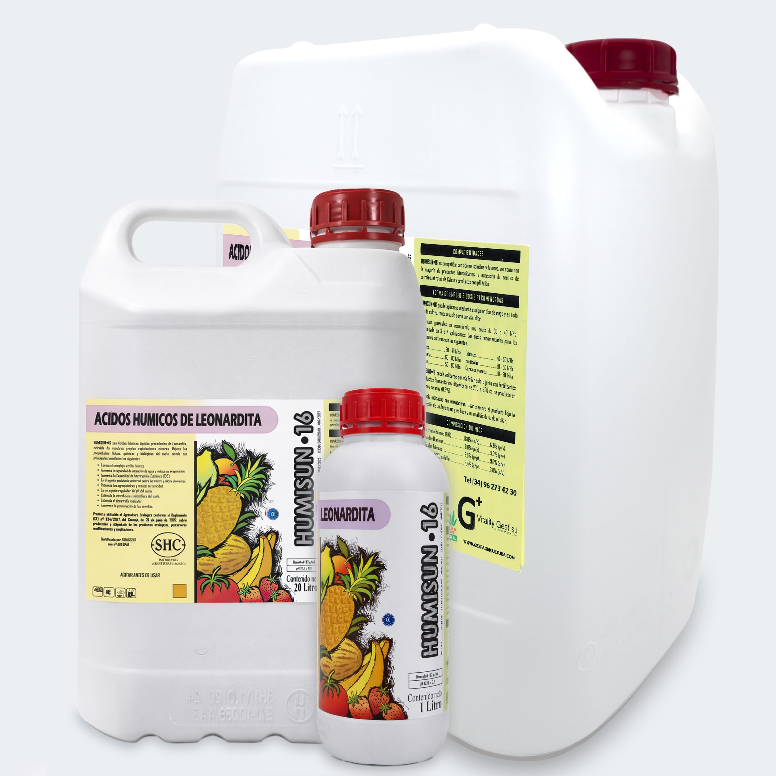 HUMISUN 16 – Fertilizante Orgánico Líquido de Leonardita con Ácidos Húmicos, Fúlvicos y Potasio – Agricultura Ecológica – Formato 20L