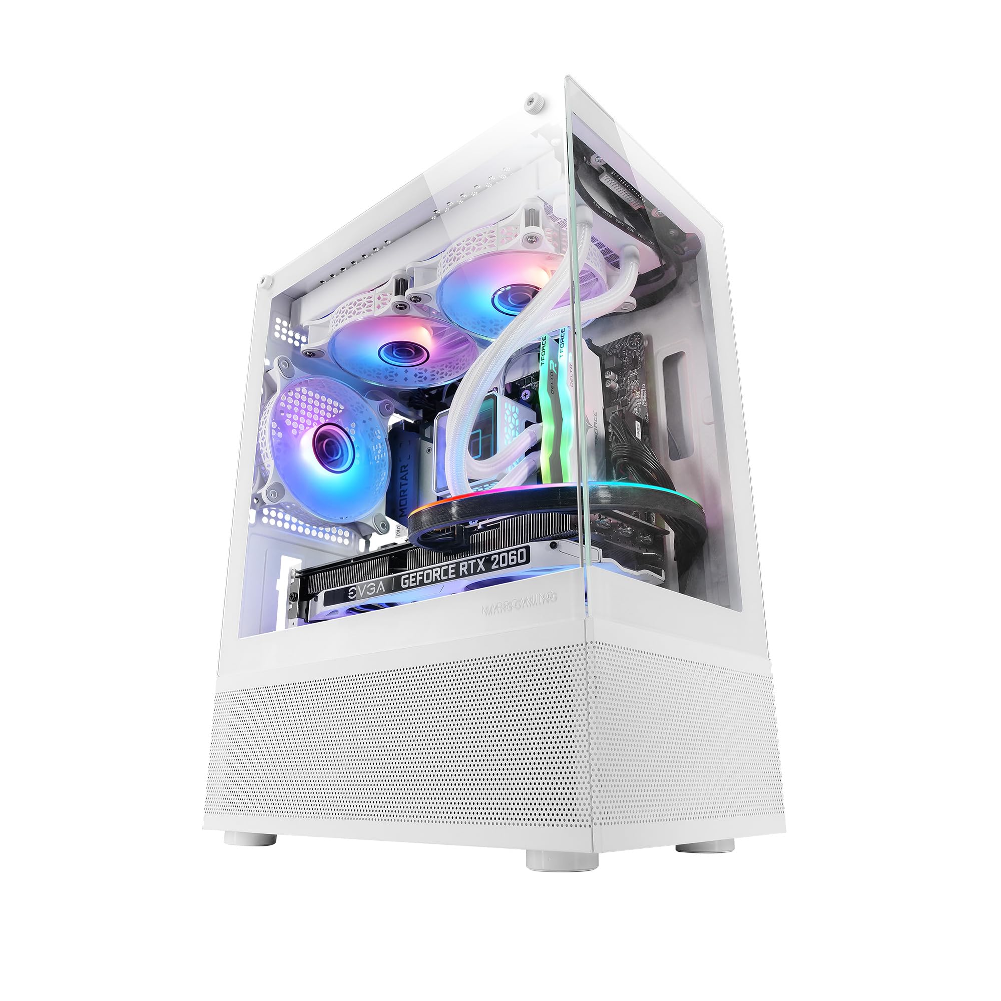 Mars Gaming MC-SE, Case PC Micro-ATX, Pannelli Frontali e Laterali Vetro Senza Cornice, Design Tecnologia AirTech Mesh, Mini Tower Gaming Doppia Camera, Supporto Raffreddamento a Liquido, Bianco