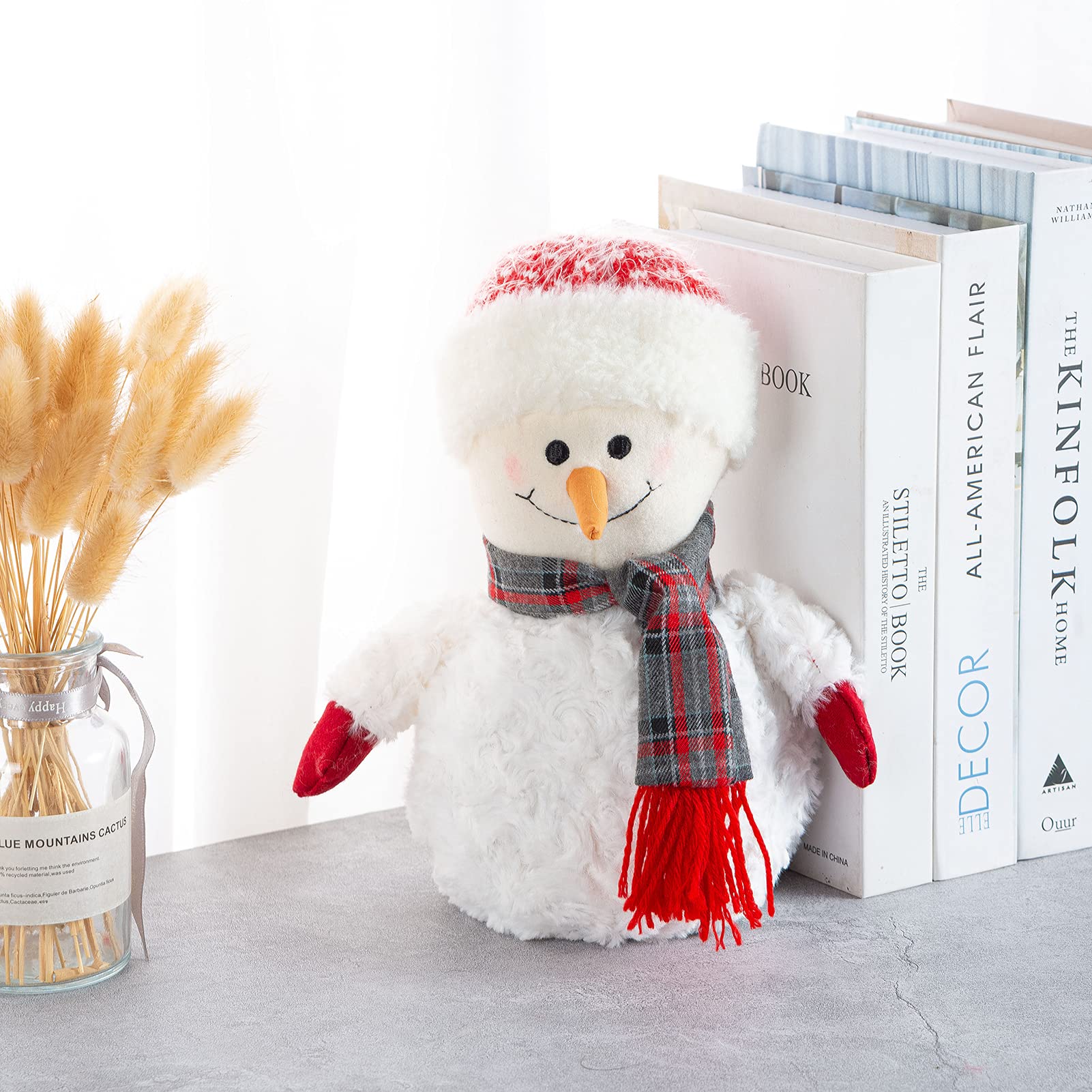 Marwood Simpatico fermaporta decorativo per casa e ufficio, natalizio in tessuto imbottito, fermaporta interno ponderato decorativo per pavimento, pupazzo di neve con cappello rosso