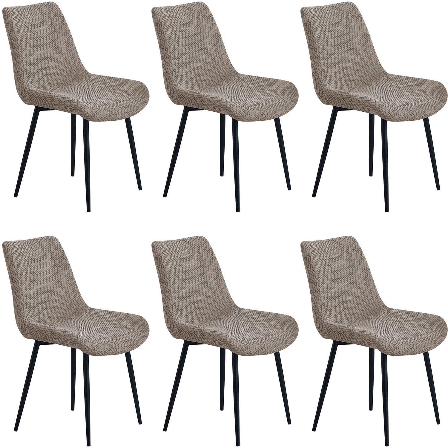 YOPOIY Shell Chair Covers Set of 6 4 2, High Stretch Curved Back Dining Chair Slipcovers, Mid Century Modern Armless Accent Side Chair Furniture Protector (Khaki,6 PCS)