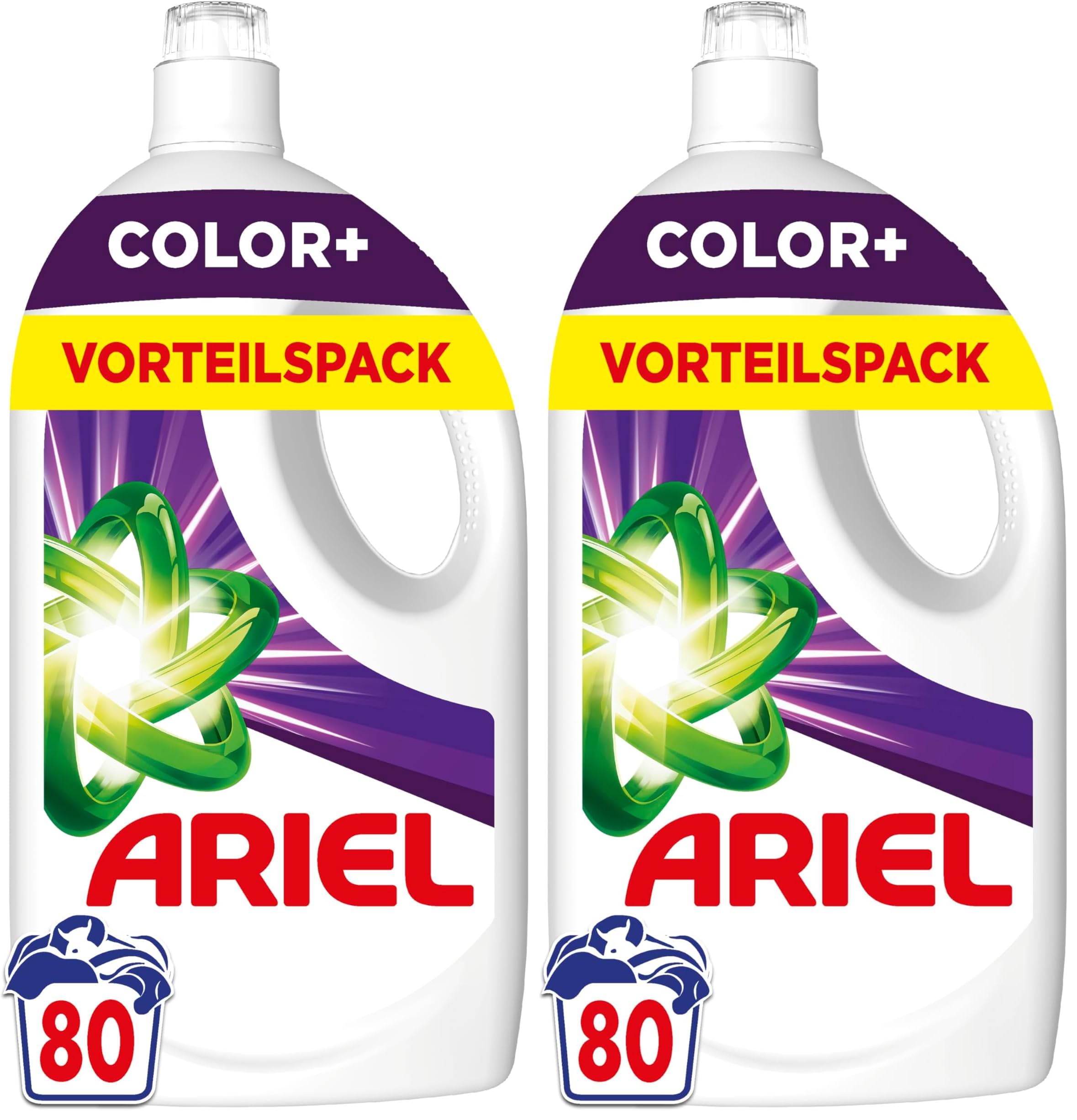 Ariel Detergente líquido, 80 lavados Color Plus, potente eliminación de manchas en solo 1 lavado, incluso en ciclos de lavado en frío (Paquete de 2)
