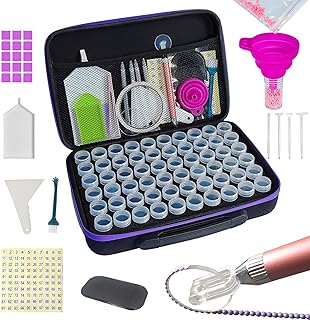 60 Slots Diamond Painting Storage Containers Box Kit,Diamond Art Organizer Case, Accessories Kit and Tool Set for Organizing Diamond Painting Decor, Jewelry, Crafts DIY Beads Rhinestones