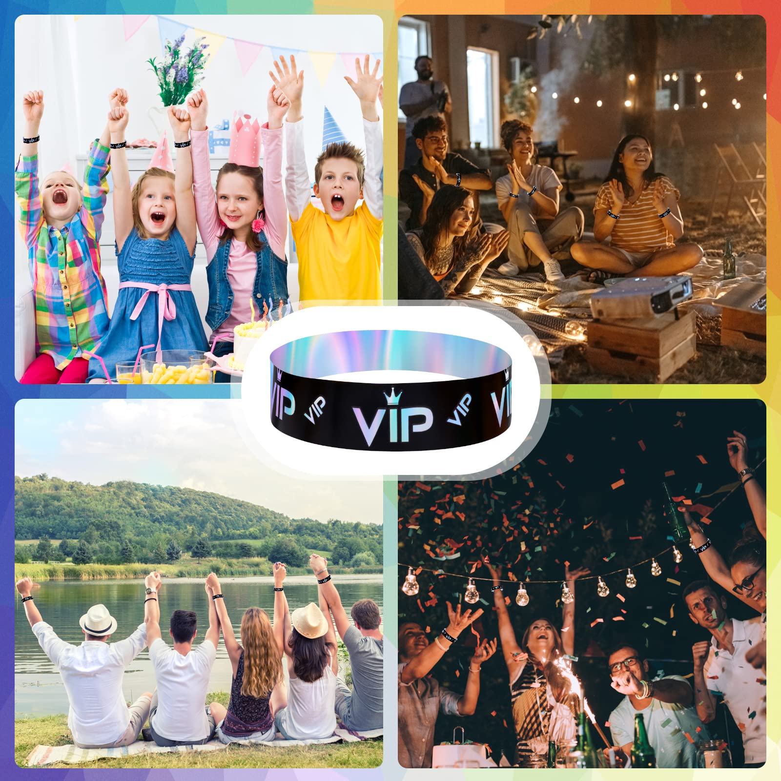 LUTER 500pcs Pulseras VIP, Pulseras VIP Pulseras de Papel para Fiestas Pulseras de Papel Pulseras Brazaletes VIP para Eventos Entrada Fiesta VIP Festival de Música Conciertos(Plata Negra Holográfica)