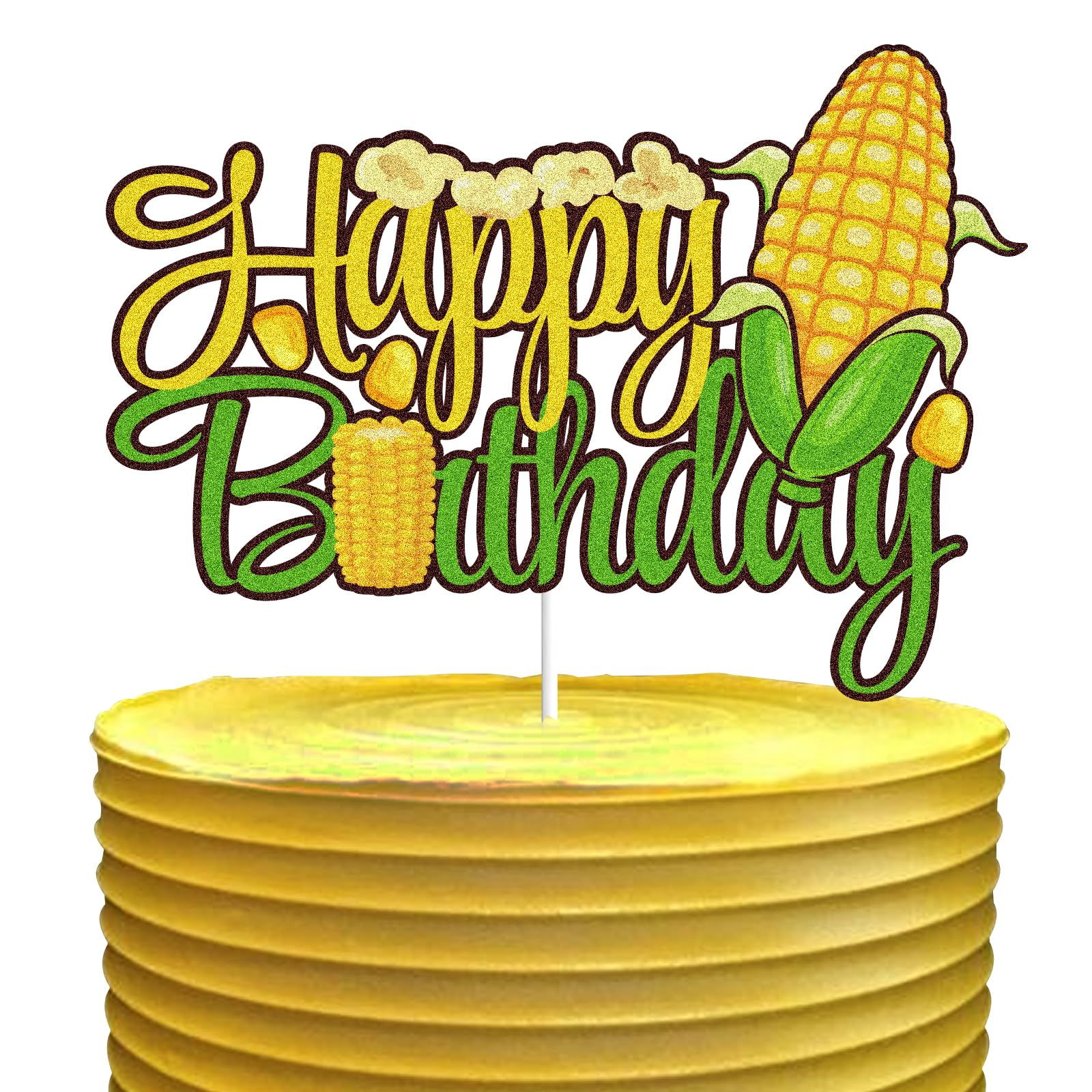 Corn Happy Birthday Cake Topper Gold Glitter Vegetable Corn Cake Decorations It's Corn Fall Harvest Birthday Party Supplies
