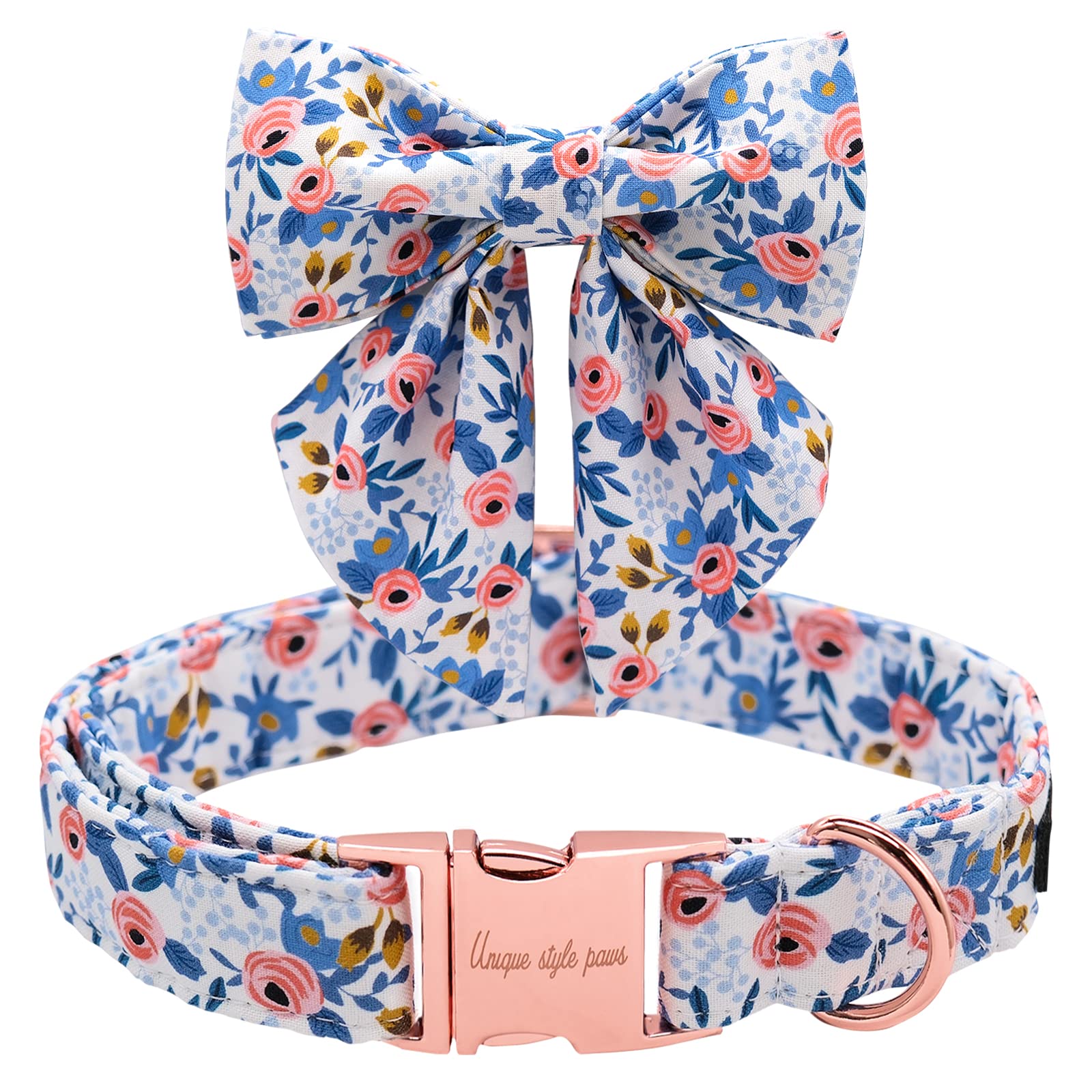 Unique style paws Dog Collar with Tie Adjustable Blue Bowtie Puppy Collars for Small Medium Large Dogs and Cats-S