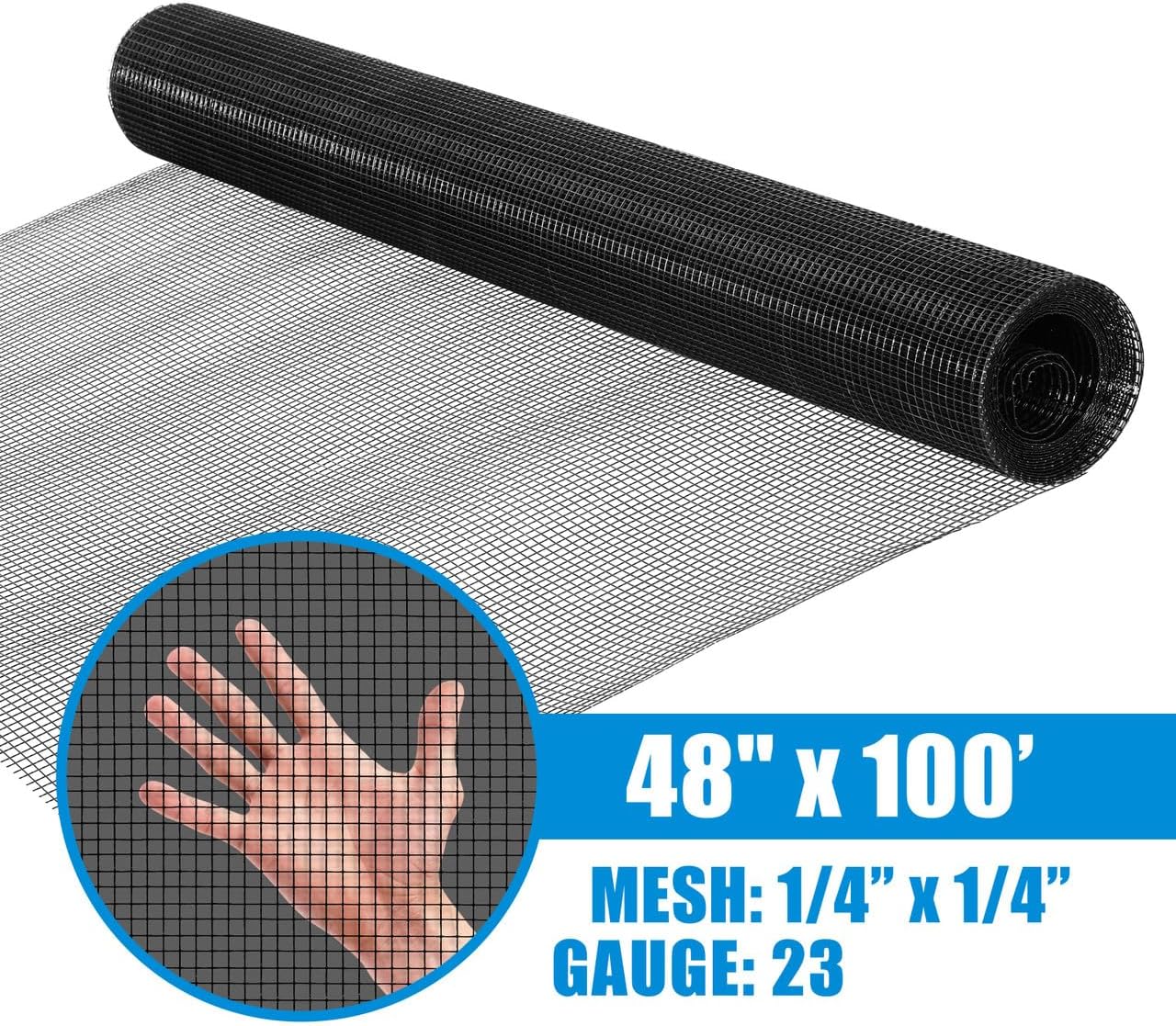 Fencer Wire Vinyl Coated 23 Gauge Welded Fence Wire Roll, Mesh Size 1/4-Inch x 1/4-Inch, Black Garden Fencing Wire Grid Hardware Cloth, Poultry Chicken Fence Rolls, Multiple Use for Home Improvement