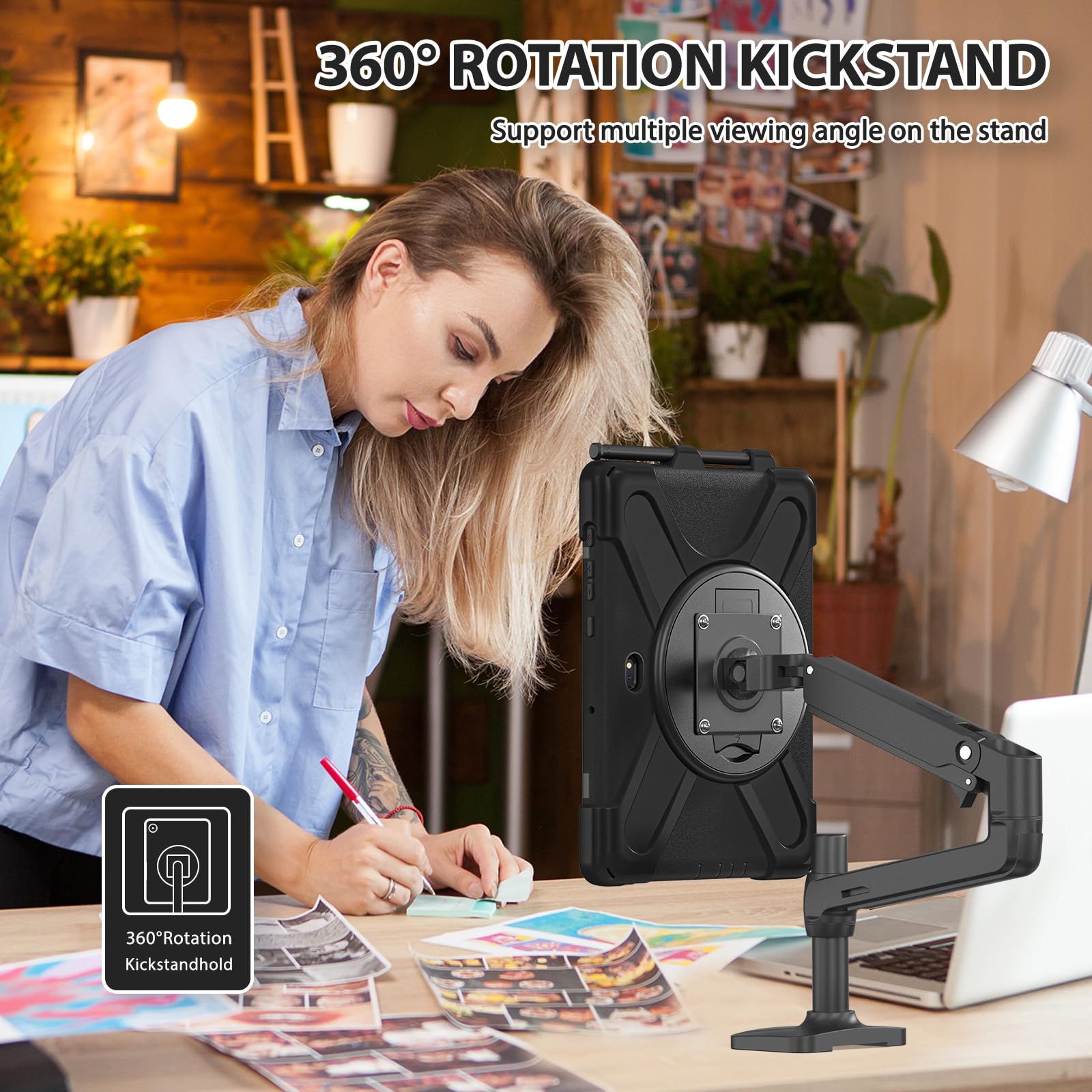 Etui kompatybilne z Samsung Galaxy Tab Active Pro 25.7 cm 2019 T540/T545/T547, odporne na wstrząsy, wytrzymałe etui ochronne z obrotowym stojakiem i paskiem na ramię, czarne