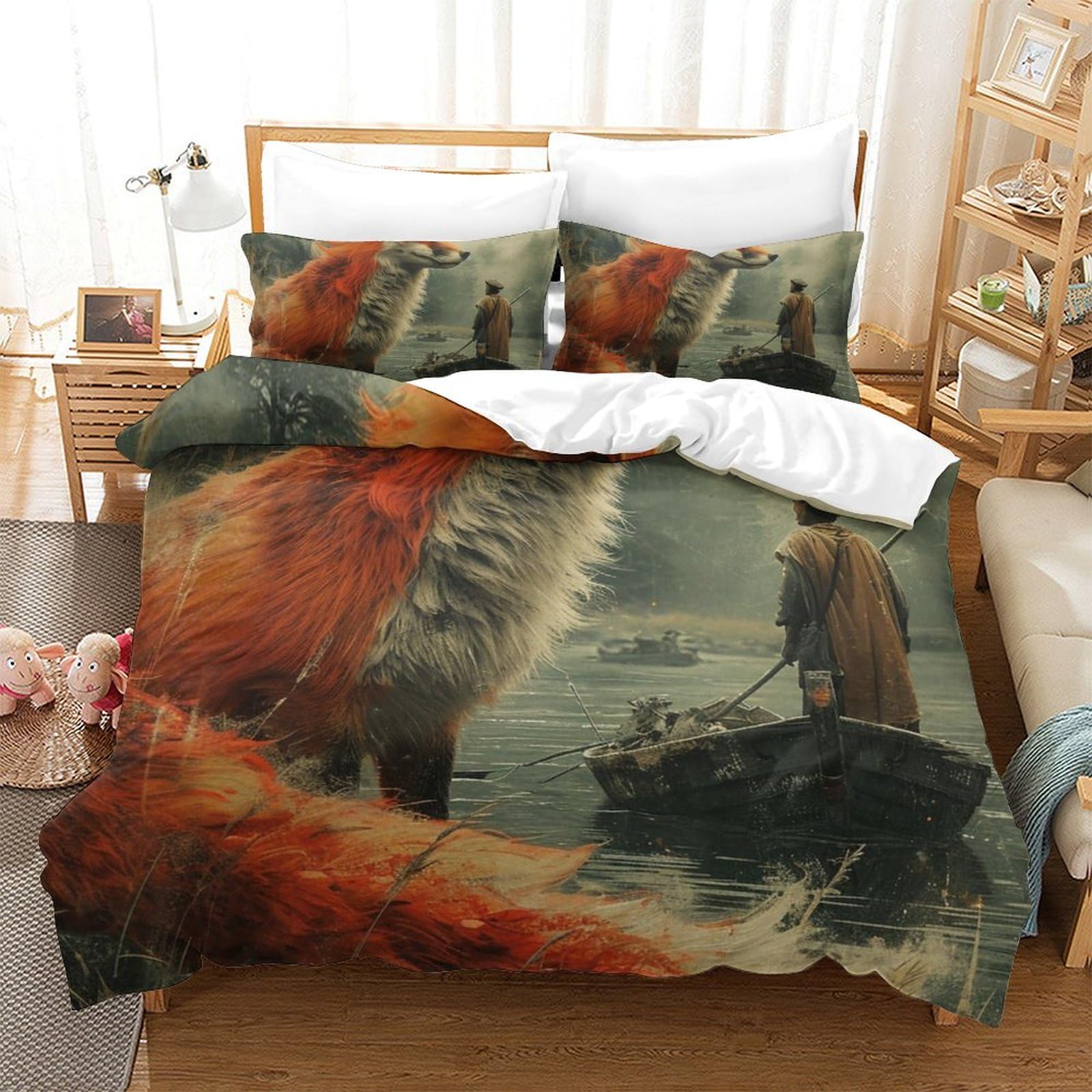 Linge de lit imprimé 3D jungle pour chambre parentale chaleureuse avec housse 260x220 cm
