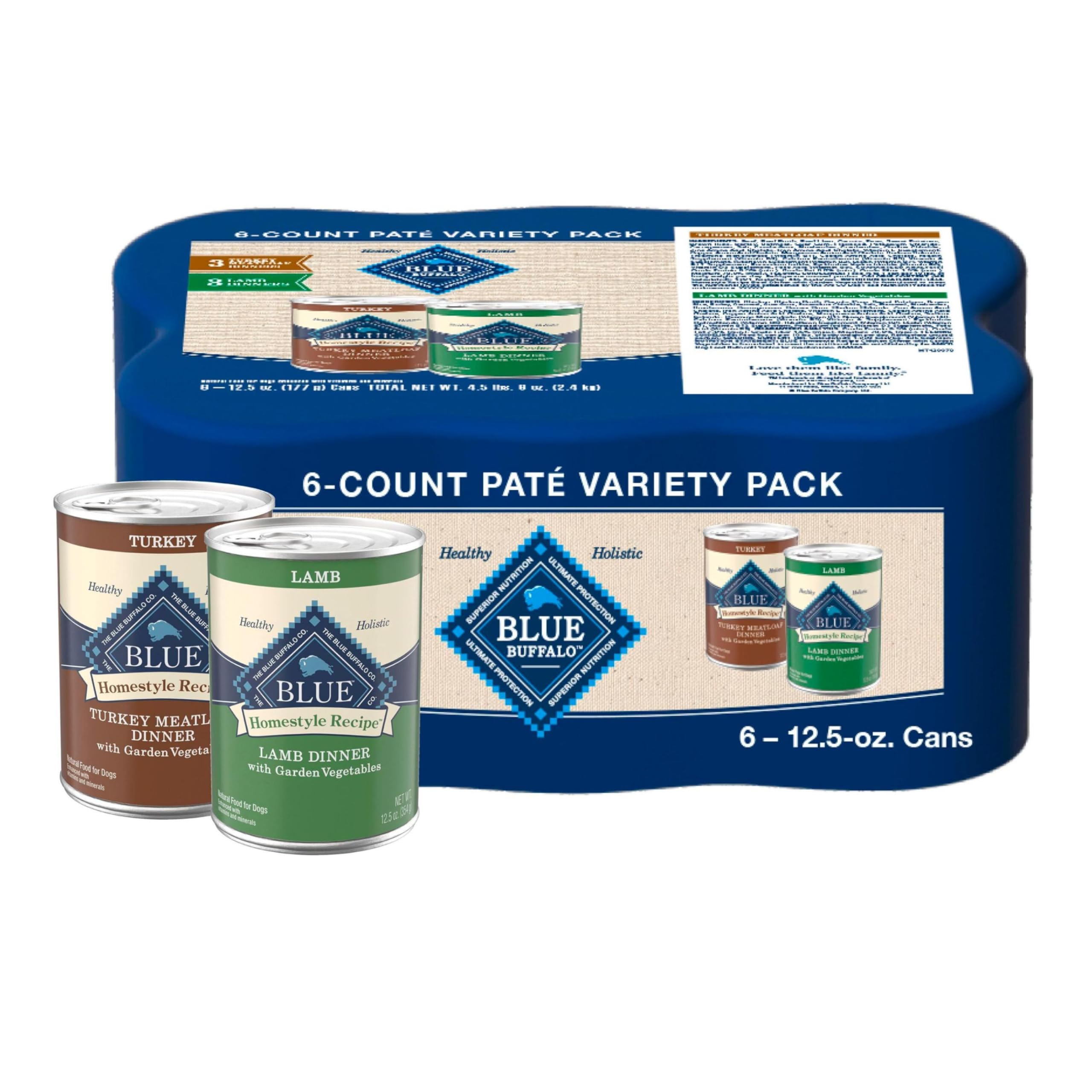 Homestyle Recipe Adult Wet Dog Food, Made with Natural Ingredients, Turkey and Lamb Dinner Variety Pack, 12.5-oz Cans (6 Count, 3 of Each)