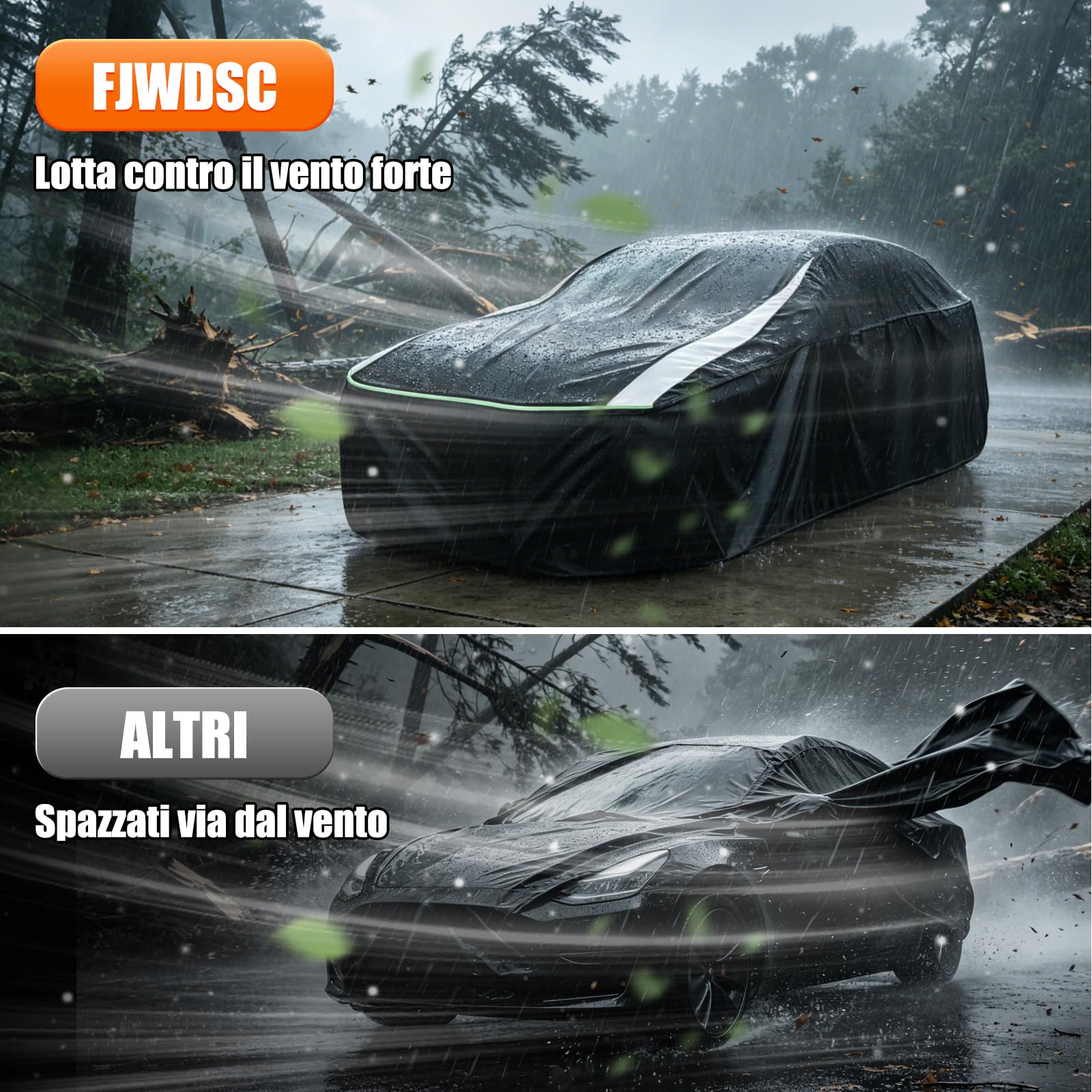 Completamente Chiuso Telo Copriauto Impermeabile per 445-485cm | Protezione Antivento, Antipolvere e UV a 360°, Tessuto Oxford 420D con Strisce Riflettenti, per Berlina Wagon