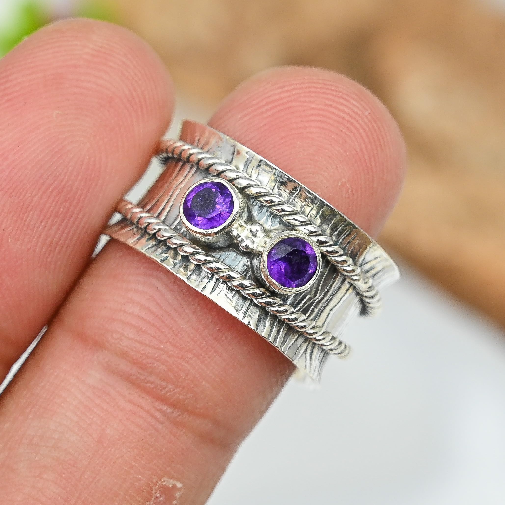 Anillo de plata de ley 925 con piedras preciosas de granate, anillo de meditación para hombres y mujeres, joyería hecha a mano JSR-146