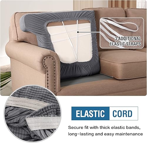 Miniatura 6 de H.VERSAILTEX Fundas elásticas para sofá de 2 piezas con cojines en forma de T, fundas de cojín individuales para sofá de 2 cojines, fundas de cojín