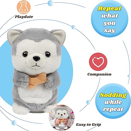 Miniatura 5 de Hopearl Talking Husky Repeats What You Say Dog Nodding - Cachorro eléctrico interactivo animado con juguete de hueso regalo para niños pequeños gris