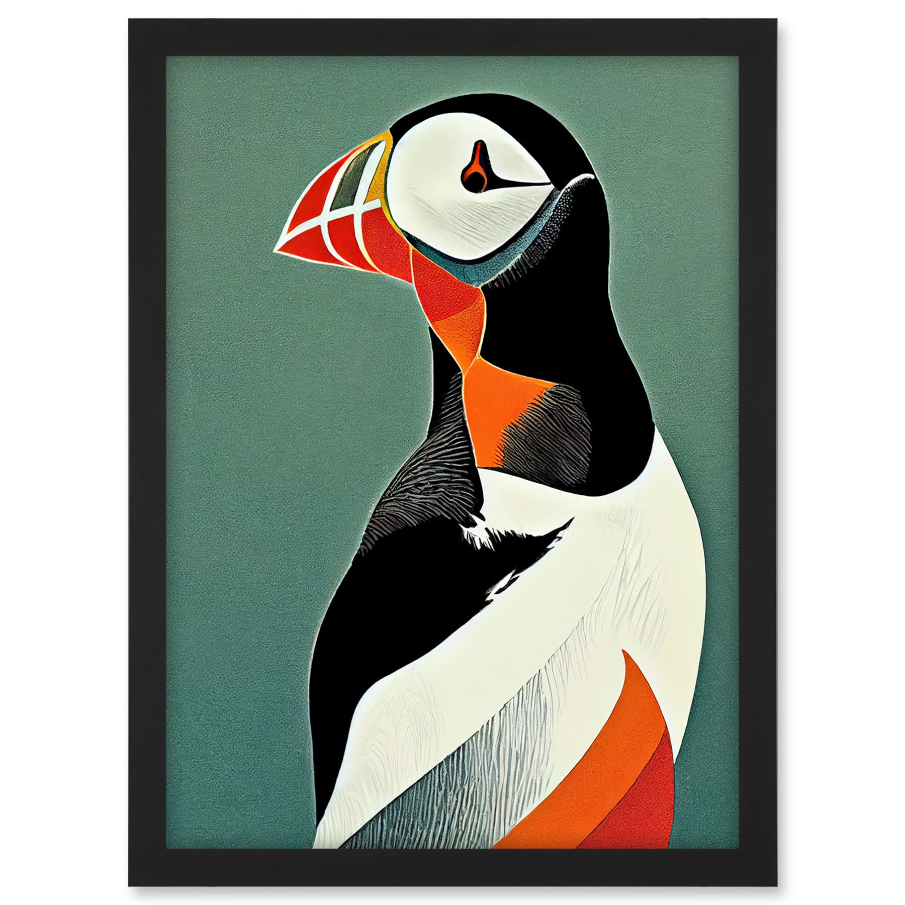 Wee Blue Coo Bright Bold Colourful Atlantic Puffin Bird Portrait Artwork Framed A3 Wall Art Print