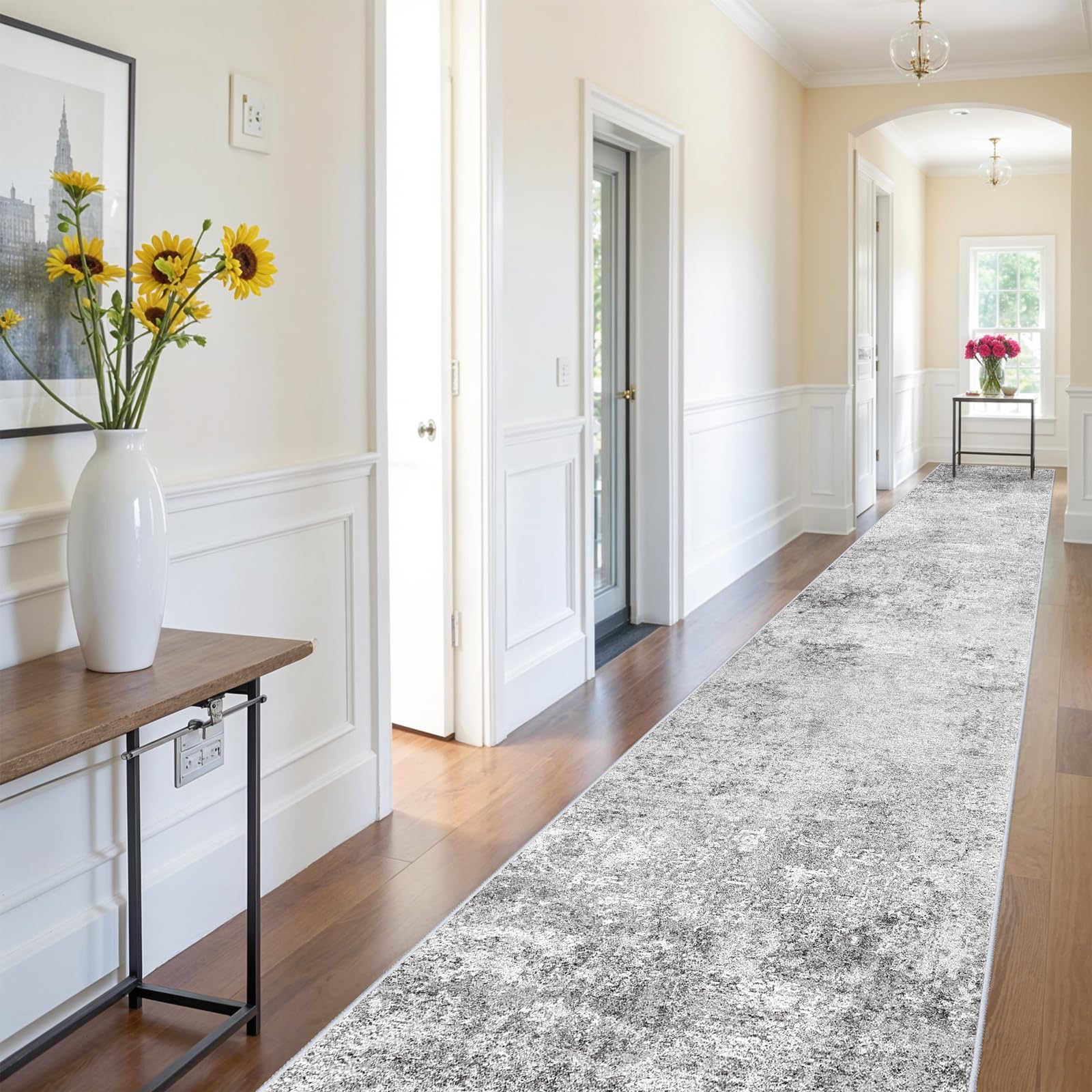 Washable 3x16 Hallway Runner Rug - Runner Rugs Modern Stain Resistant Indoor Mat Rug Runner for Laundry, Bedroom Non Slip Rubber Backing Thin Hallway