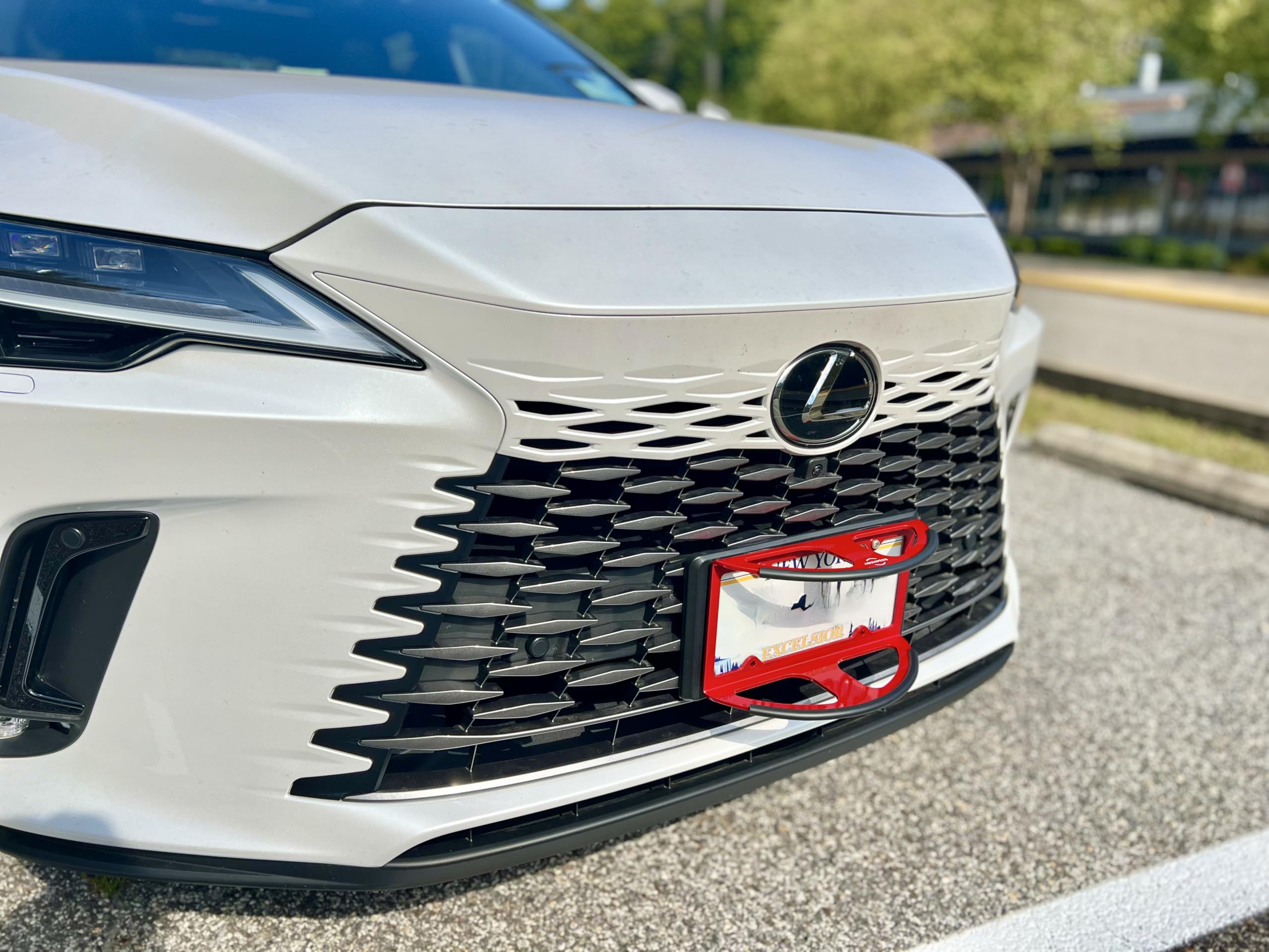 4Bumpers Prime+ The Best Solid Steel License Plate Frame Parking Bumper Protector-Limited Edition (Patriotic Red)