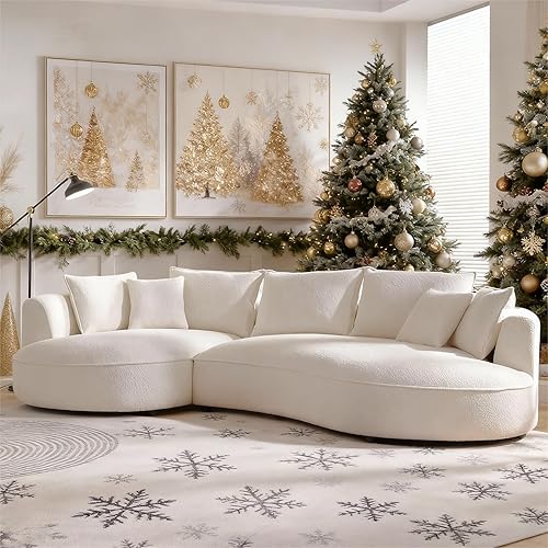 Modern Couch 125" Curved Sofa Sectional for Living Room Modular Sectional Couches Round with 7 Pillows Solid Wood Frame Oversized Cloud Comfy Deep Seat Minimalist Luxury Apartment Left Hand Facing