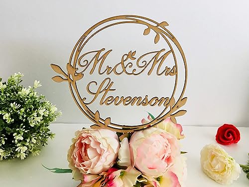 Miniatura 7 de Corona de laurel de boda personalizada para decoración de tartas, círculo, apellido, decoración para tartas, apellido, señor y señora, monograma