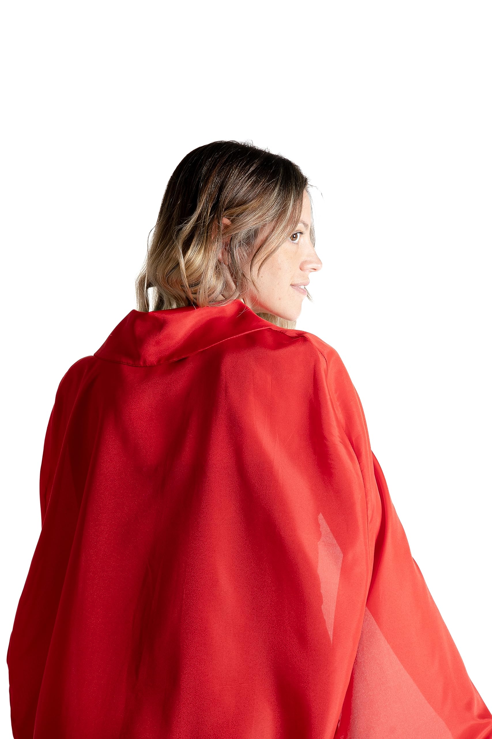 Cape Cloak disguise fancy dress with lapel revers (One size adult), red