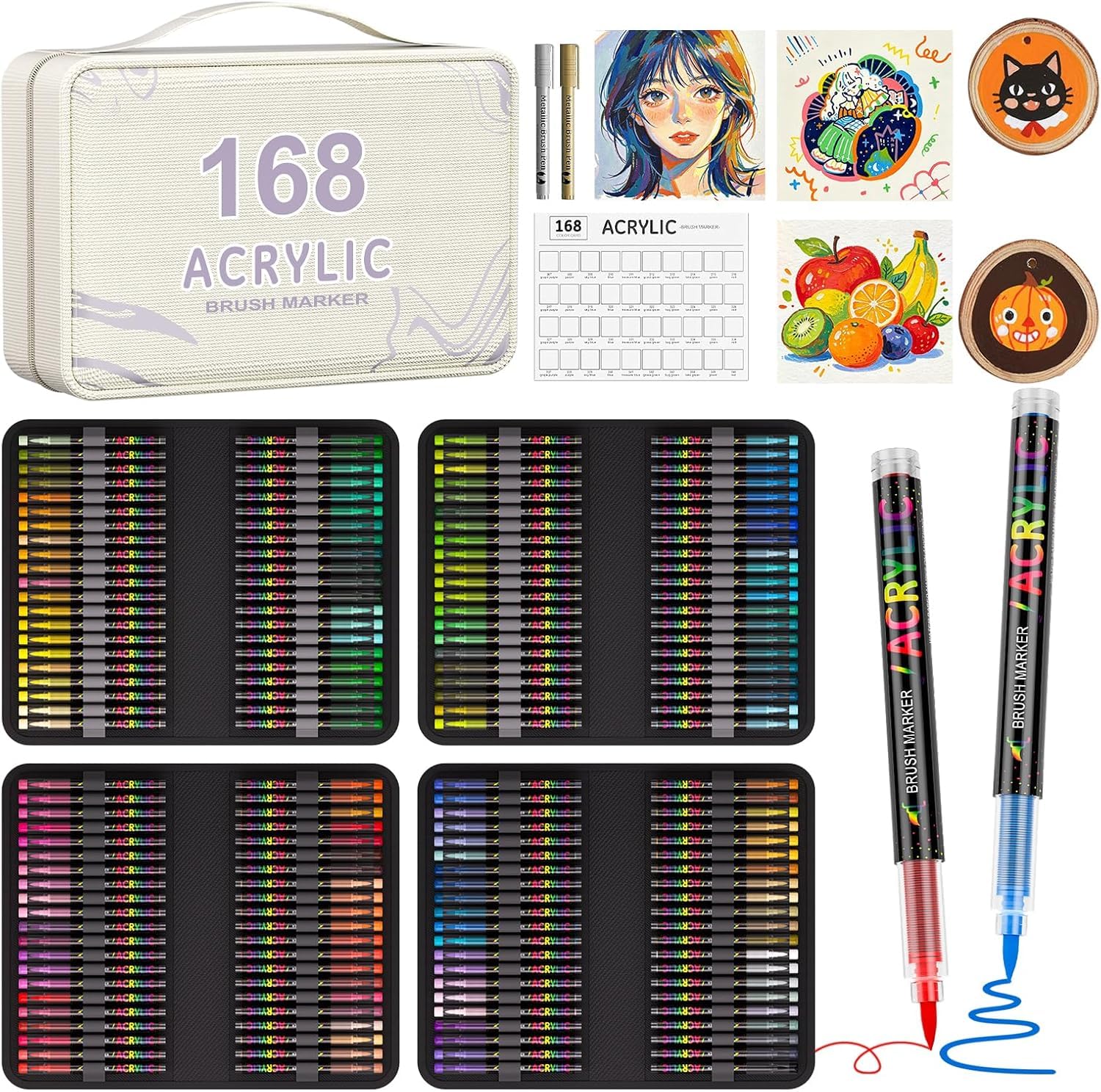 Sanyetral 168+2 Colours Acrylic Paint Pens - Painting Markers for Stone Glass Wood Porcelain Ceramic Fabric - Water Based Acrylic Brush Pens