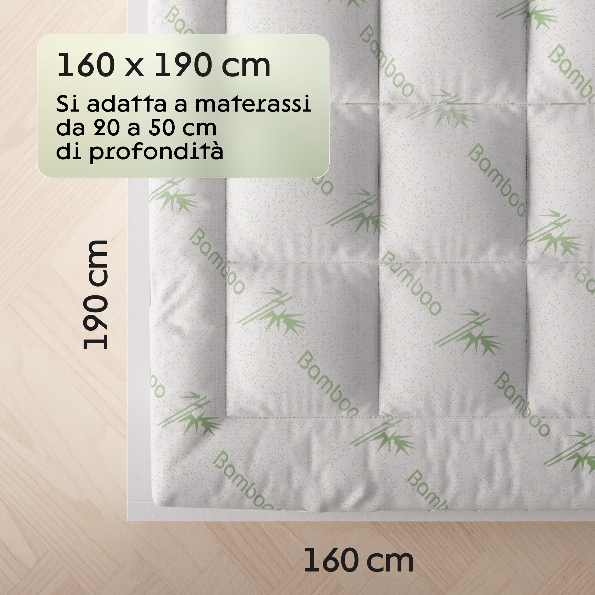Niagara Topper matrimoniale 160 x 190 Spessore 2 cm in bambù - Traspirante e fresco, progettato per alleviare il mal di schiena - Il coprimaterasso con tasca profonda si adatta a materassi 20x50 cm