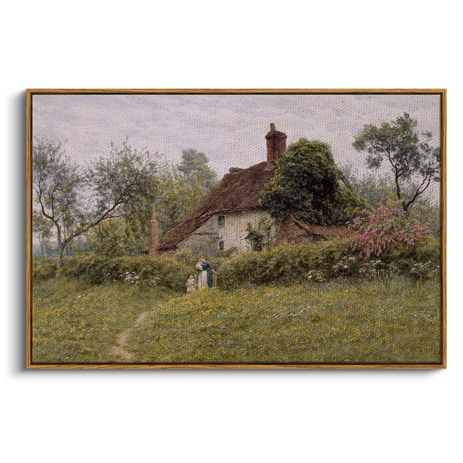 InSimSea Framed Canvas Wall Art Vintage Decor, Old Cottages Countryside Large Canvas Wall Art, Rustic Farmhouse Hanging Wall Decor for Bedroom Living