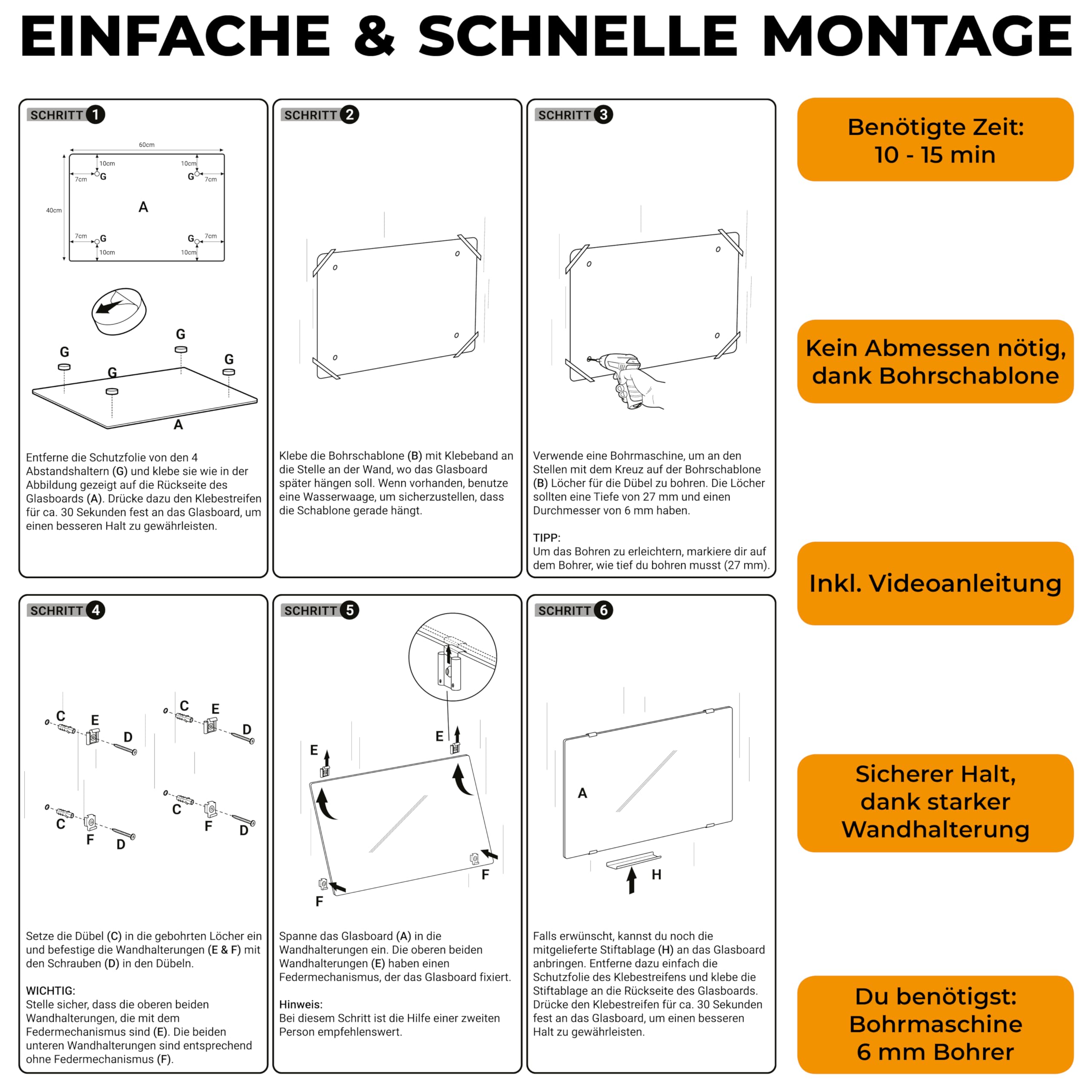 Kompass Monatsplaner | Vision Board | Magnettafel– Abwischbarer Wandplaner für Gewohnheiten, Ziele & Tägliche To Do Planung – Undatiert, Wiederverwendbar-Edles Acryl-Glas Whiteboard, 60 * 40 cm, weiß