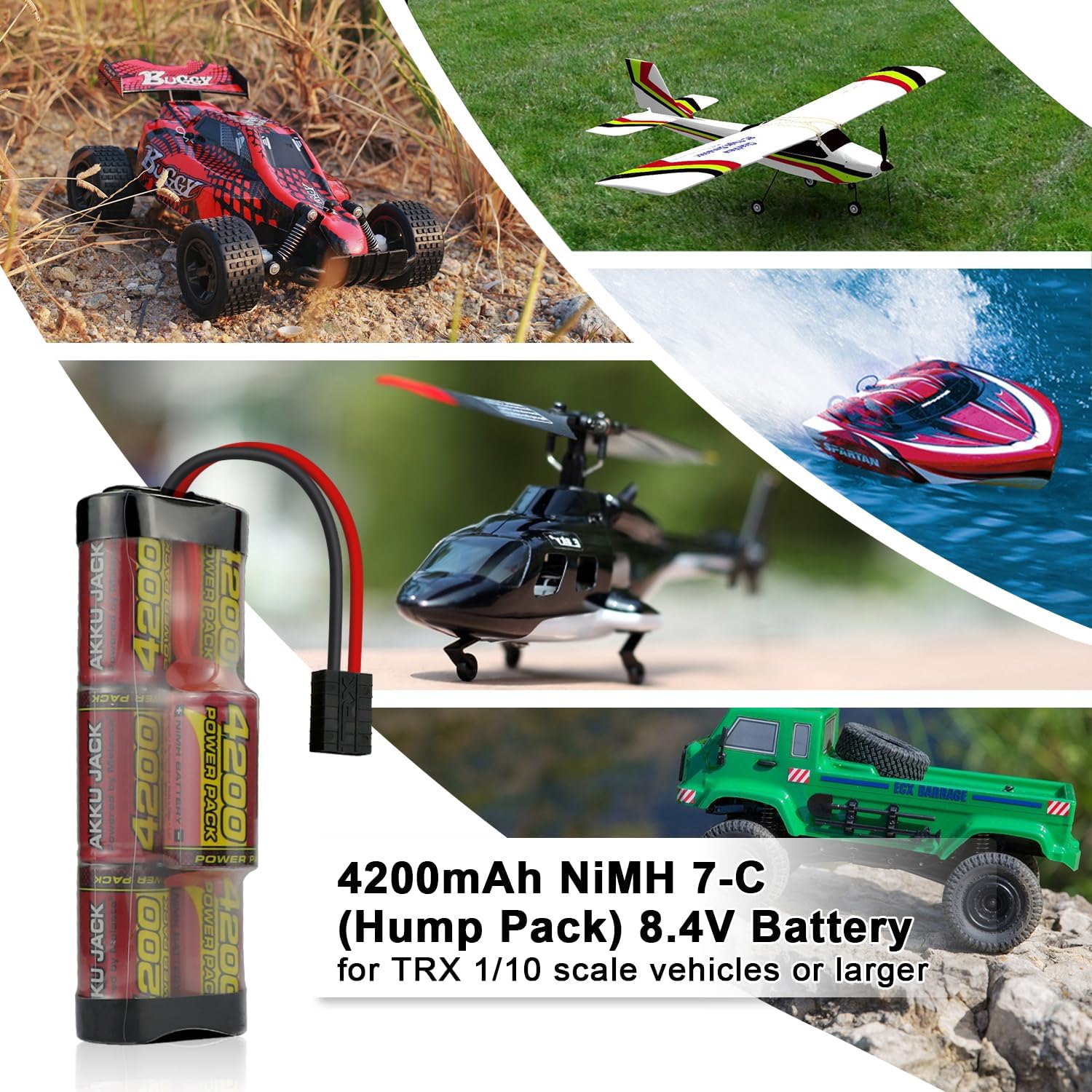 melasta 8.4V 4200mAh Hump NiMH Battery Pack Suitable for Tracxas RC Racing Car Truck Boat Tank RC Hobby, 7-Cell Rechargeable RC Nimh Battery