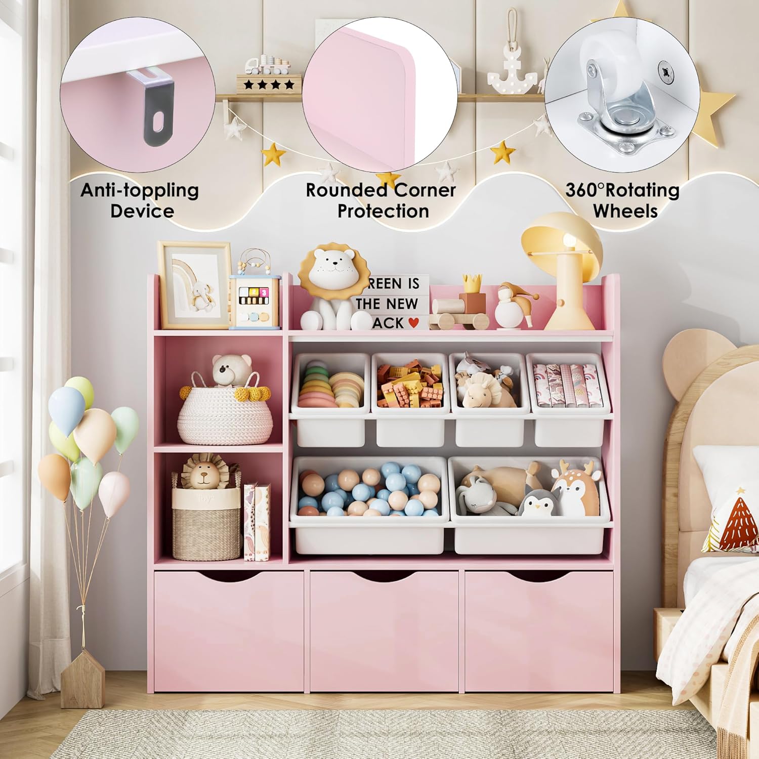 Pink Kids Room Storage Solutions Toy Storage Organizer With