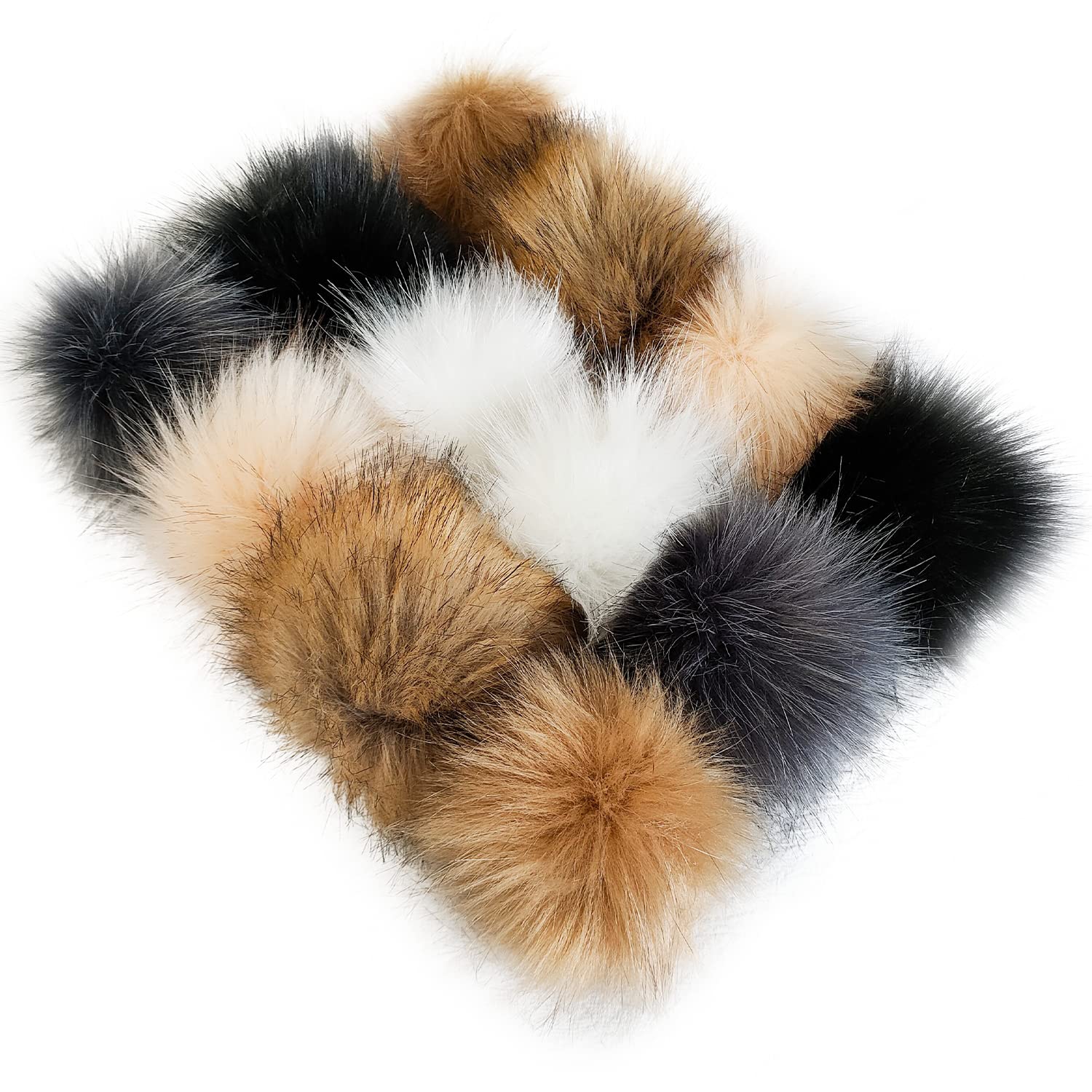 Faux Fox Fur Pompom Ball 12PCS,DIY Fluffy Pom Poms with Elastic Loop for Knitting Hats,Shoes,Gloves Accessories