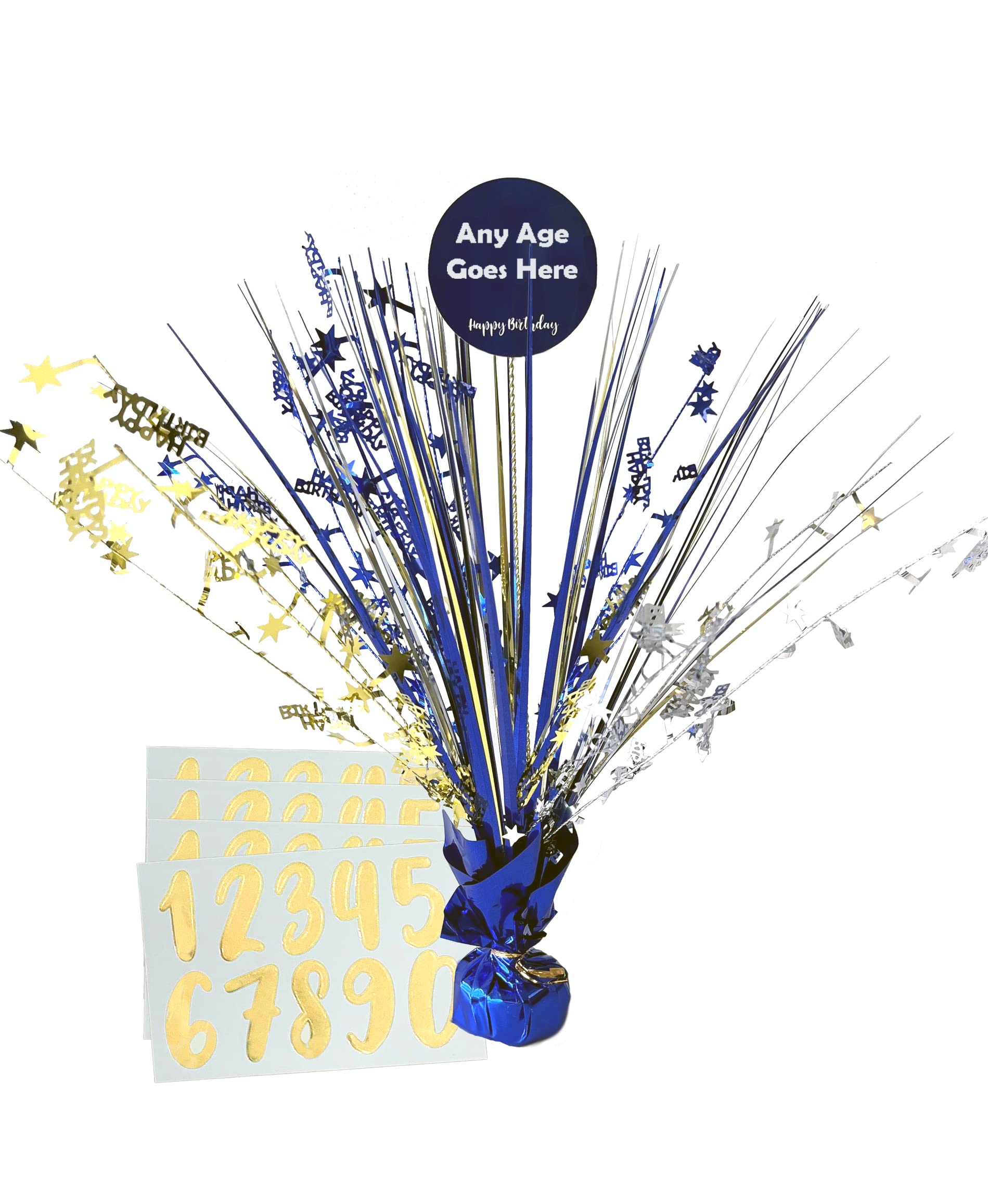 Personalised Any Age Navy Gold Table Centre Piece with Birthday Numbers