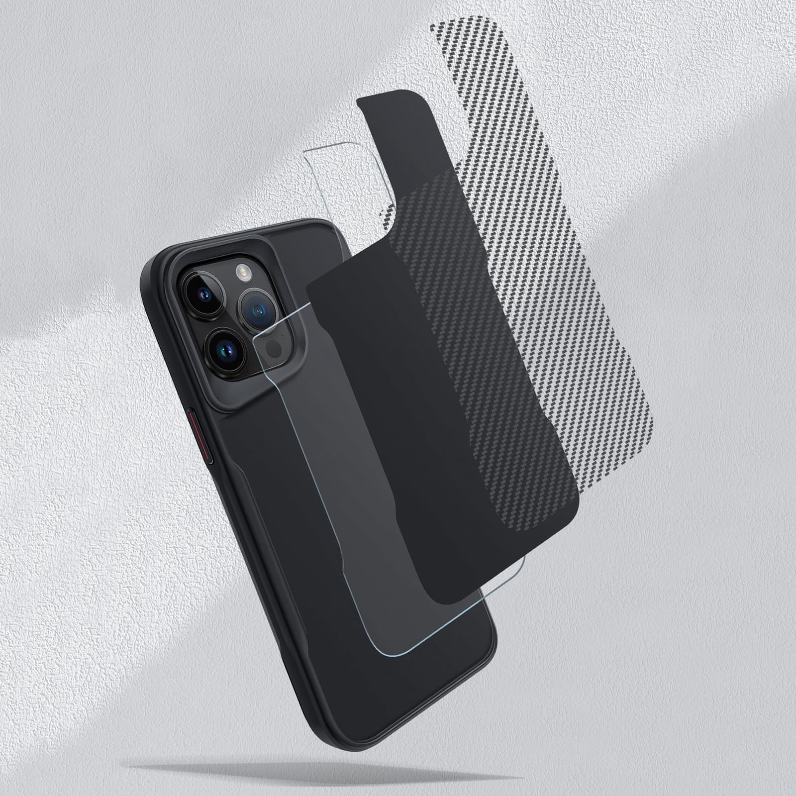 Magnetisch Hülle für iPhone 15 Pro Max/15 Pro/15 Plus/15, Dünne Kohlefaser Muster Handyhülle mit Ringständer rutschfest Schutzhülle,Schwarz,15 Pro 6.1''
