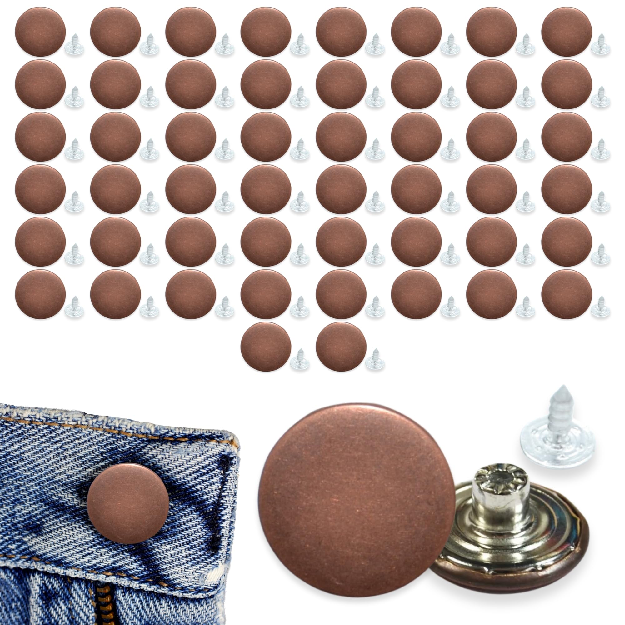 celloexpress 17mm Plain Red Copper Jean Buttons - Metal Hammer On Studs & Pin Backs - Replacement Parts Jeans Jackets (Pack of 50) โ image 1