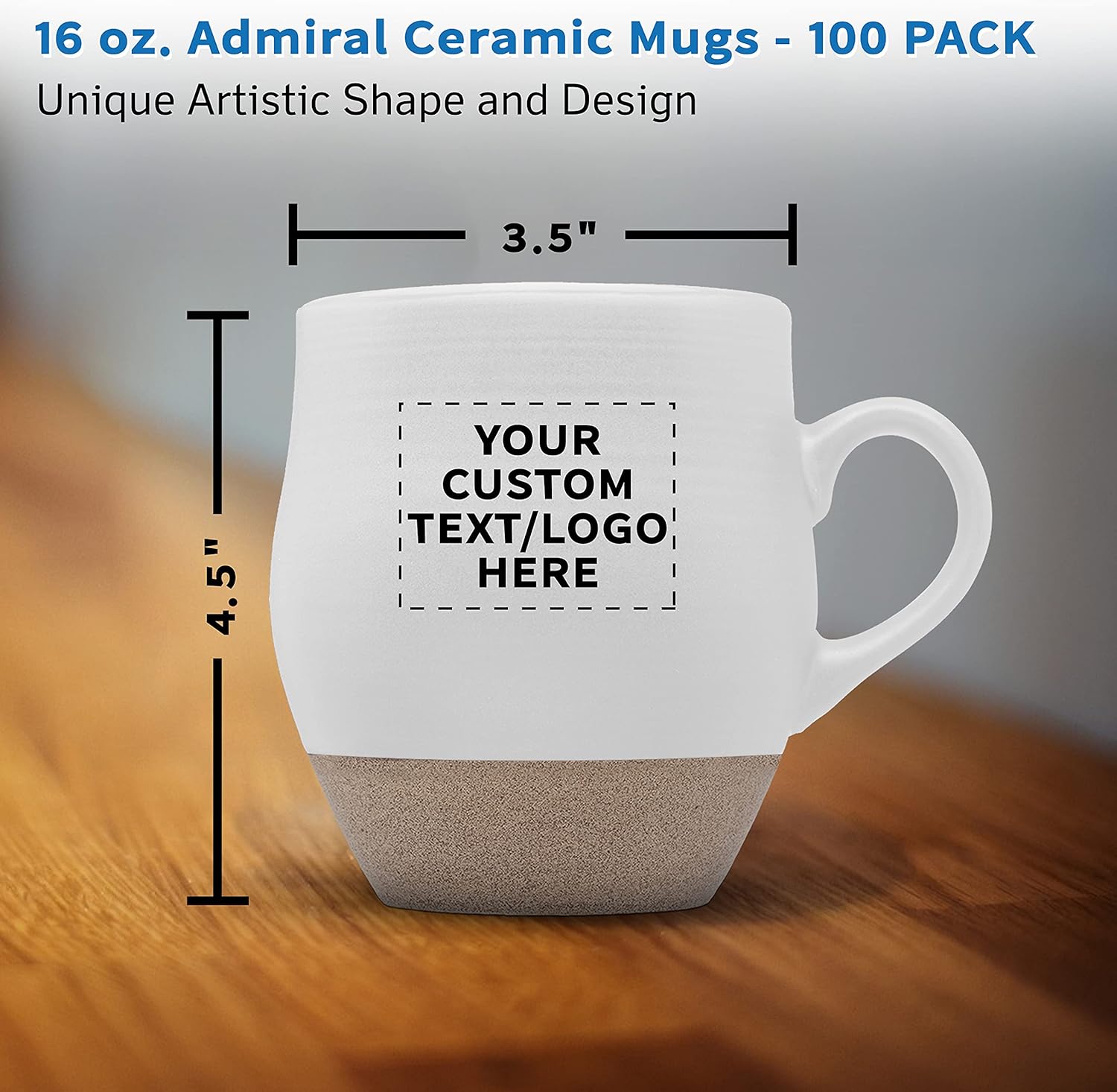 DISCOUNT PROMOS 100 Admiral Ceramic Mugs Set, 16 oz. - Customizable Text, Logo - Stoneware, Drinkware, Coffee, C-handle - White