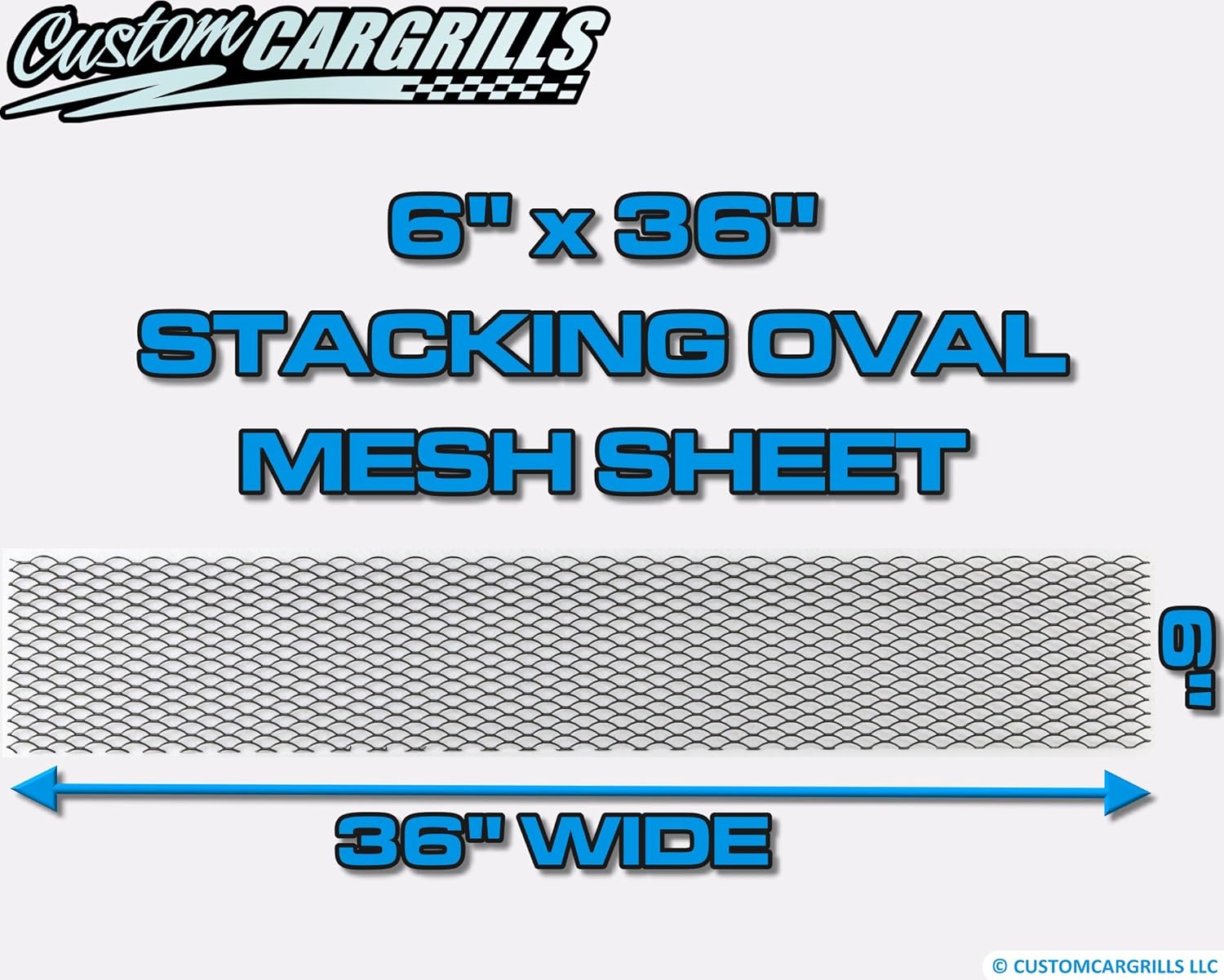 customcargrills 6"x36" Stacking Oval Grill Mesh Sheet - Gloss Black - Shipped Flat, 0.38 x 0.82 inch hole opening, 0.145" thick Aluminum, powder coated, Made in USA