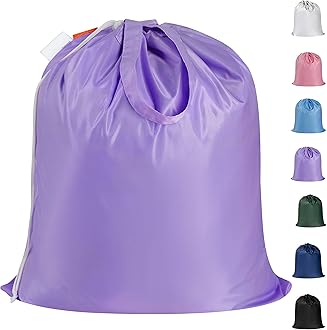 Polecasa Small Heavy Duty Laundry Bag with 130gsm Tear Resistant Fabric and Handles, Easy to Carry Durable Dirty Clothes Drawstring Bag, Perfect for College Dorm, Travel 21”x24”,Purple