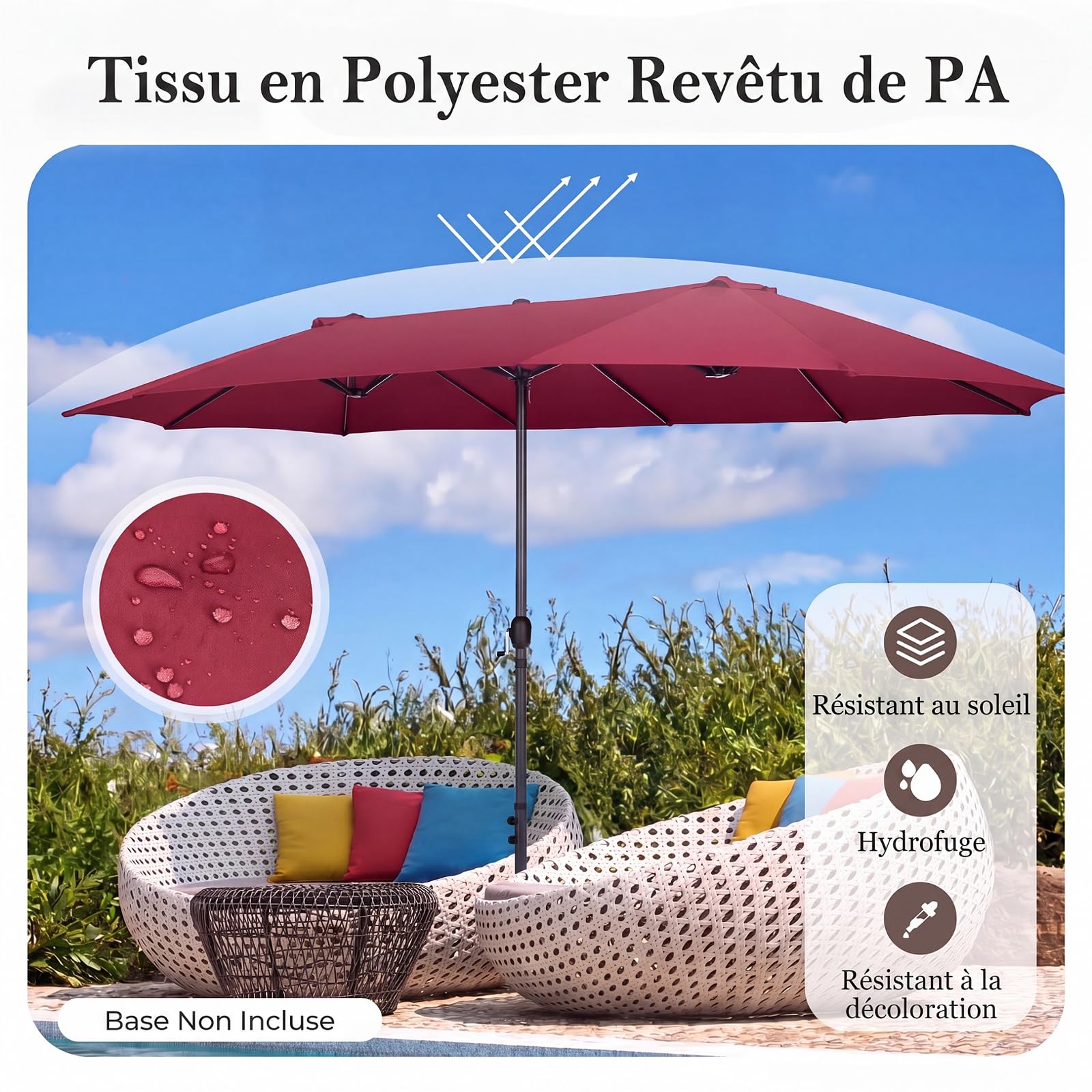 RELAX4LIFE Parasol de Jardin Extérieur 470X280 CM, Grand Parasol Double pour Jardin Terrasse Patio, Protection UV, Belaines Métalliques, Polyester Haute Densité, Manivelle, avec Attache (Bordeaux)
