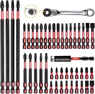 Impact Tough Magnetic Mixed 46Pack Insert Driver Bits, S2 Alloy Steel Screwdriver Power Bits Set with 1Pcs Impact Magnetic Bit Holder and Mini Wrench