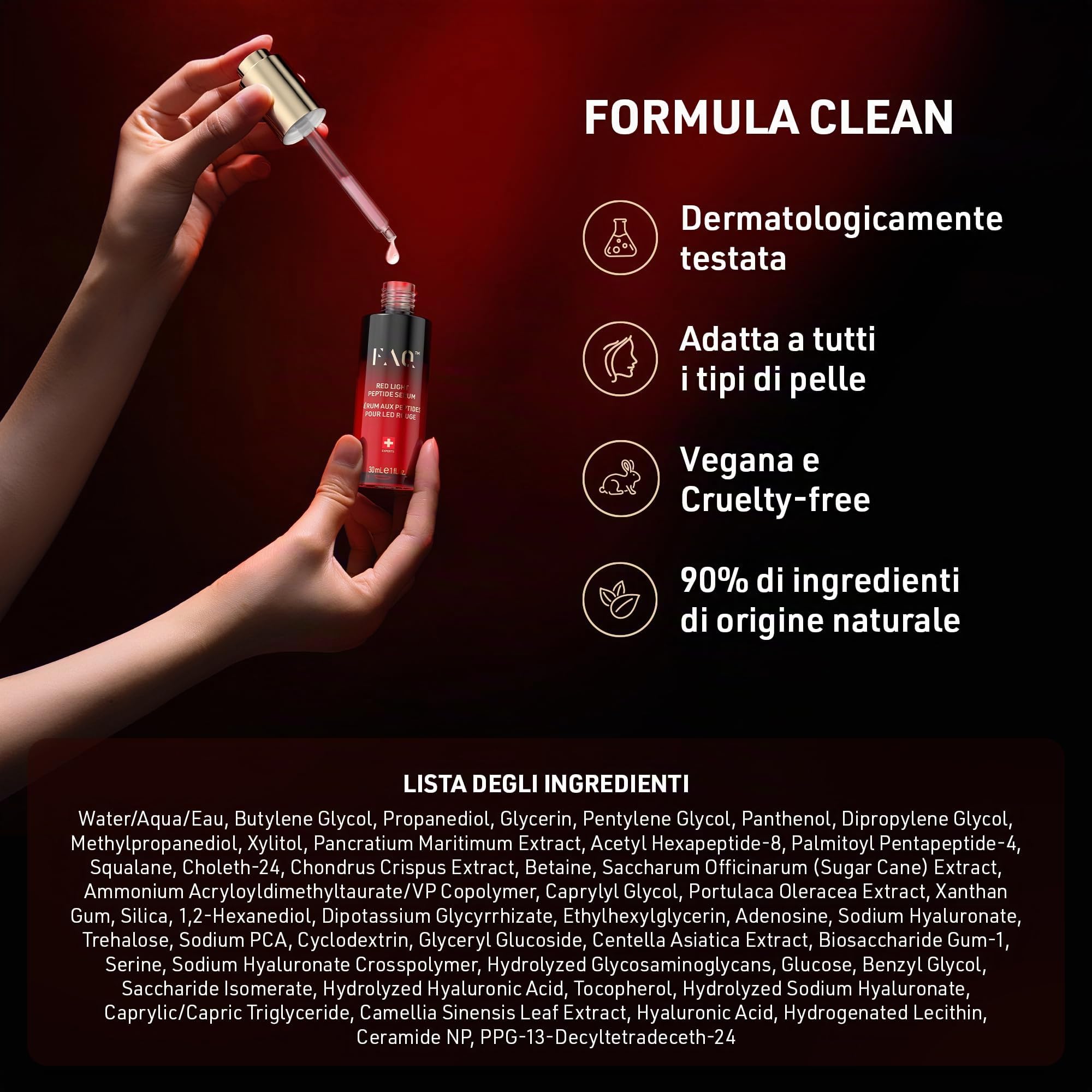 FAQ Siero Peptidico Luce Rossa 30 Ml - Siero Viso Idratante LED | Siero Peptidico, Acido Ialuronico, Siero Viso, Skincare LED, Giglio Di Mare, Tutti I Tipi Di Pelle, Vegano, Senza Profumo
