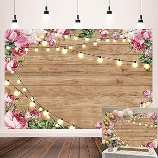 Rustic Wood Floral Birthday Backdrop Spring Pink Flower Wood Glitter Happy Birthday Photography Background Women Girl Newborn Kids Adult Birthday Party Wedding Decoration Photo Shoot Props 7x5FT