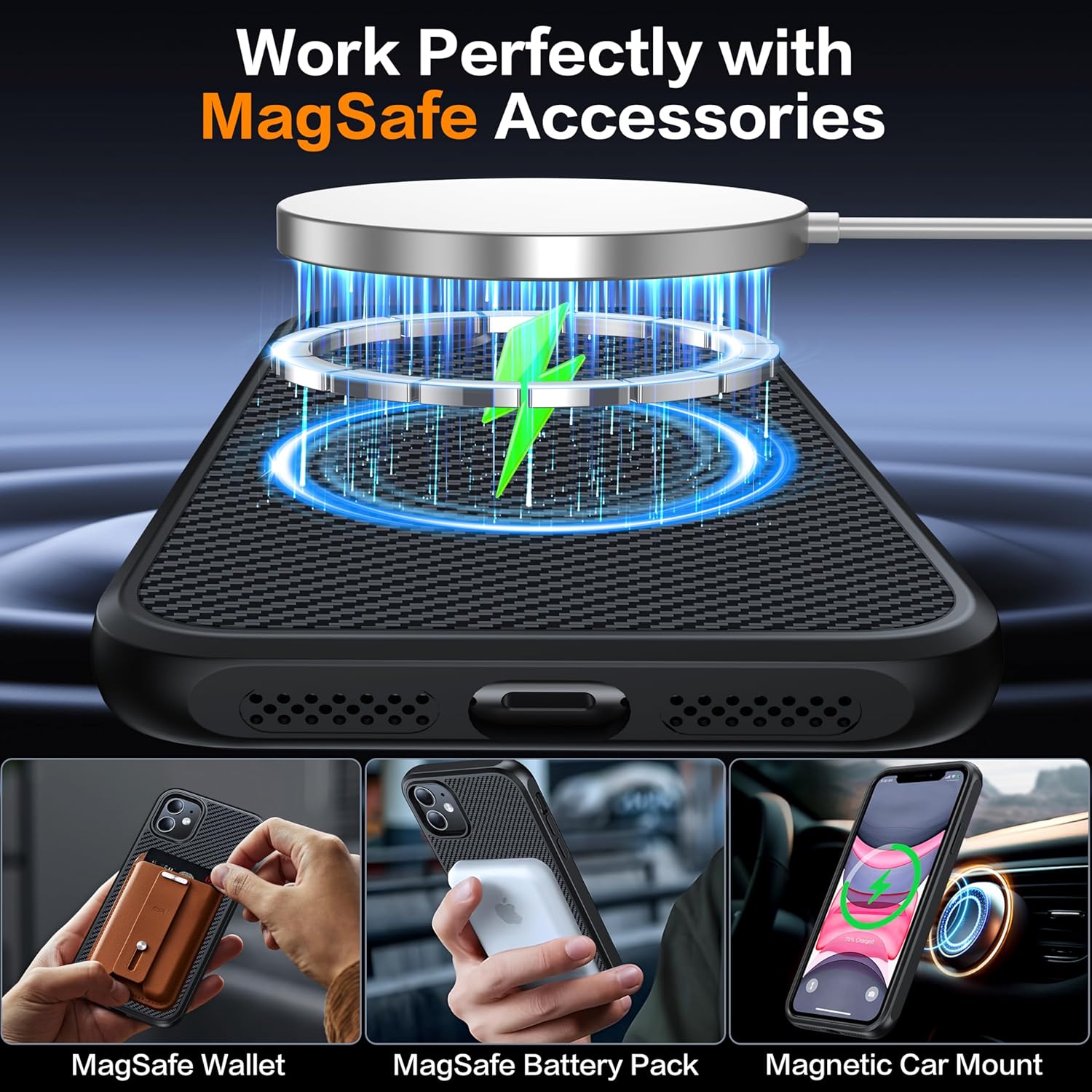 Magnetic for iPhone 11 Phone Case-Compatible with MagSafe-Carbon Fiber Texture-Slim Military Grade Drop Protection Phone Case for iPhone 11 6.1", Black - Image 3