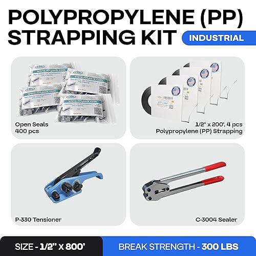 Miniatura 84 de IDL Packaging Kit de flejado de polipropileno (PP) portátil de 1/2 pulgada x 1000 pies, resistencia a la rotura de 600 libras, solución de flejado